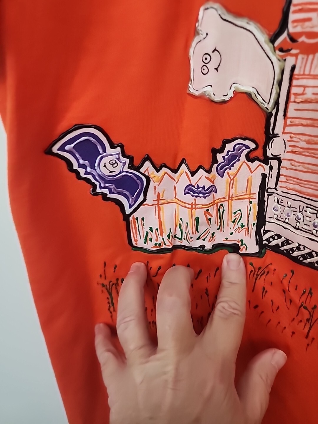 Vtg Jerzees Tee Painted Halloween Pumpkin Bats Ghost Haunted House 80’s 90’s