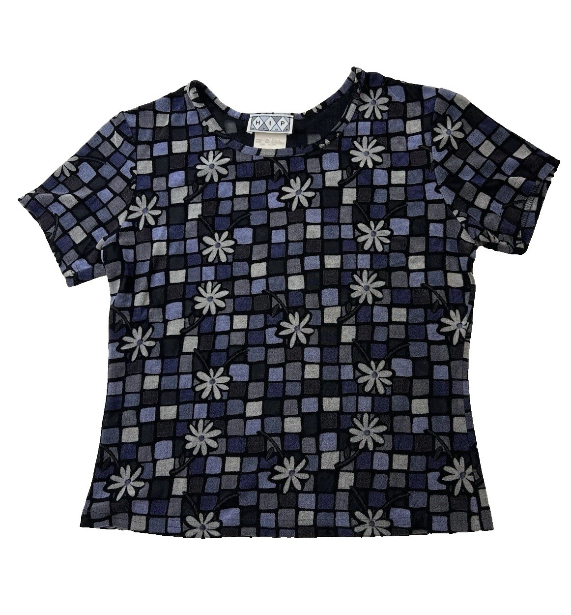 H. I. P. Wear 90s Y2K Juniors Cropped Top Sz M Black/Purple Flowers Stretch