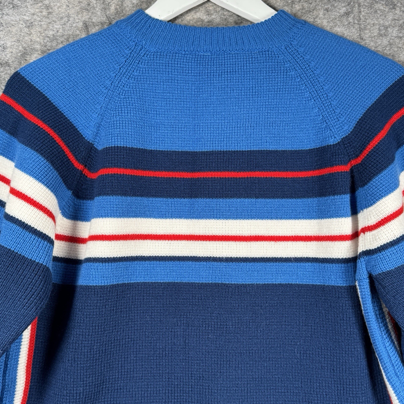 Vintage Womens Antler Brand Blue Red White Striped Knit Sweater Size L 19×25