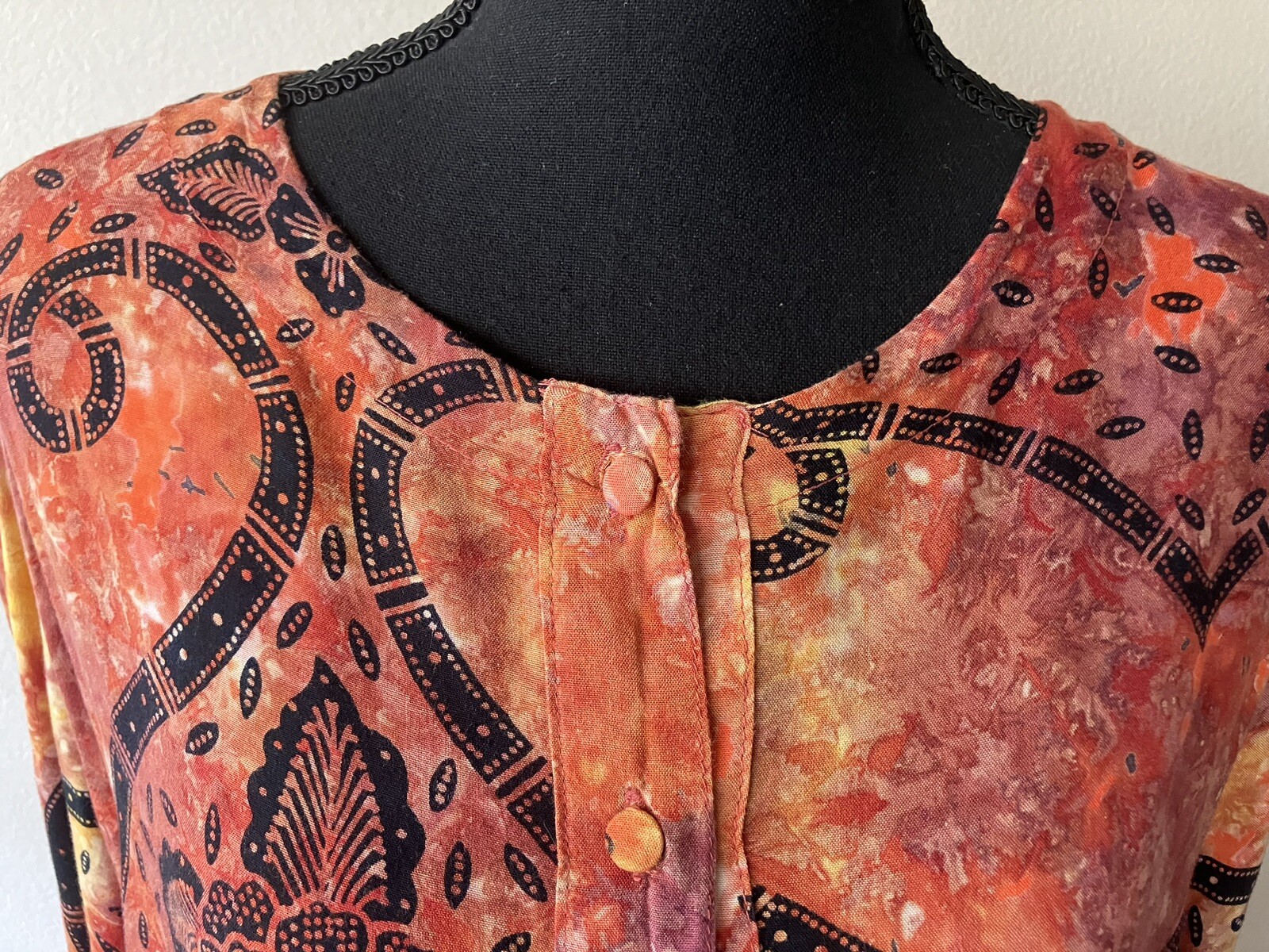 Vintage 70s Lady Cactus Batik Print Tie Dye Caftan/Maxi Dress Boho Festival L/XL