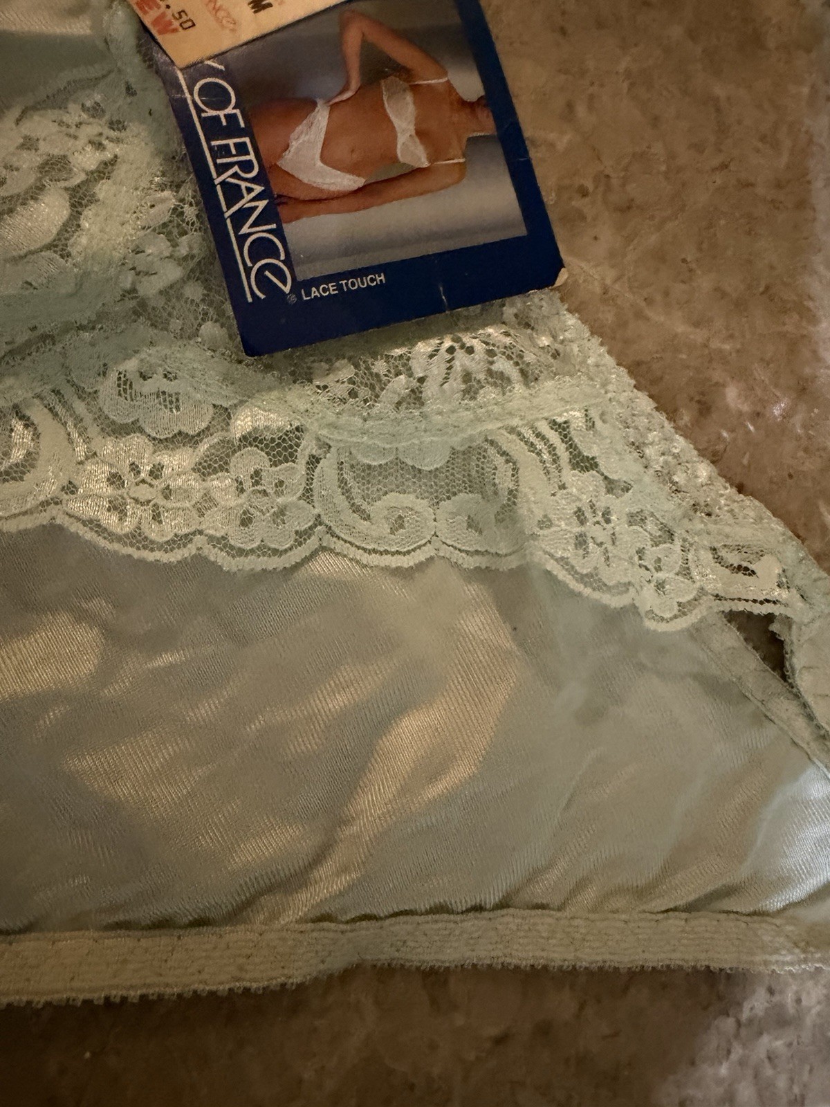 VINTAGE LILY OF FRANCE LACE TOUCH BIKINI PANTY ! SIZE SMALL NEW. AQUA