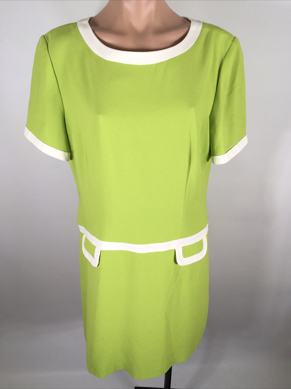 Vintage 60s 70s NOS psychedelic Mod GOGO Shift Dress Neon Green sz 14 90s does
