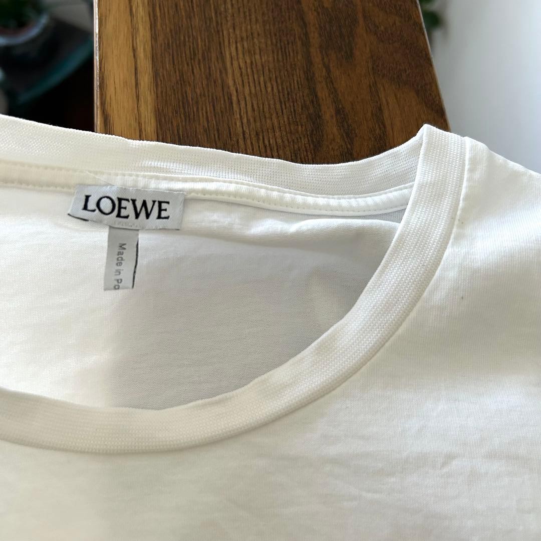 LOEWE Vintage Anagram Logo White T-shirt Top #XS Cotton Short Sleeve Asymmetry