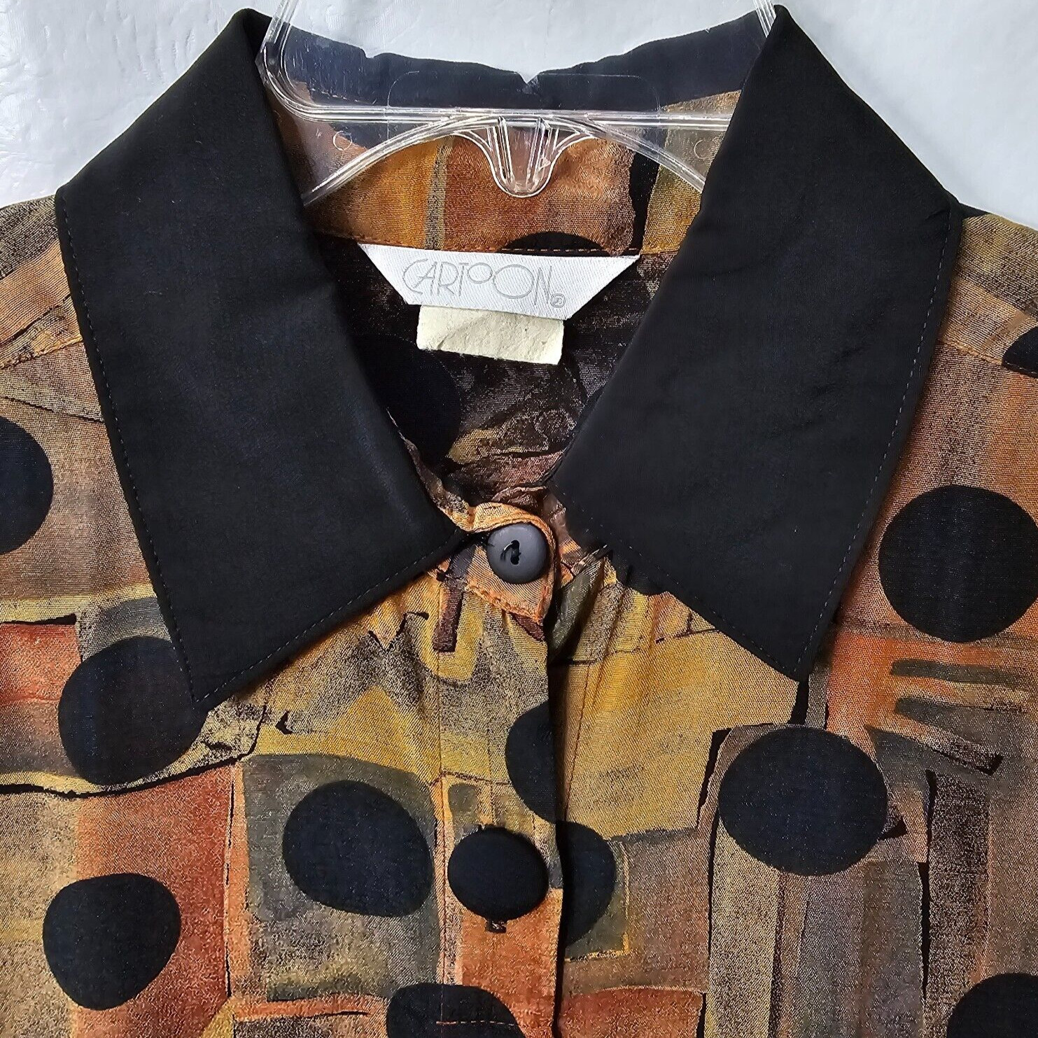 Vintage Polka Dot Blouse Top 8 M Semi Sheer Lagenlook Black Multicolor Rayon 80s