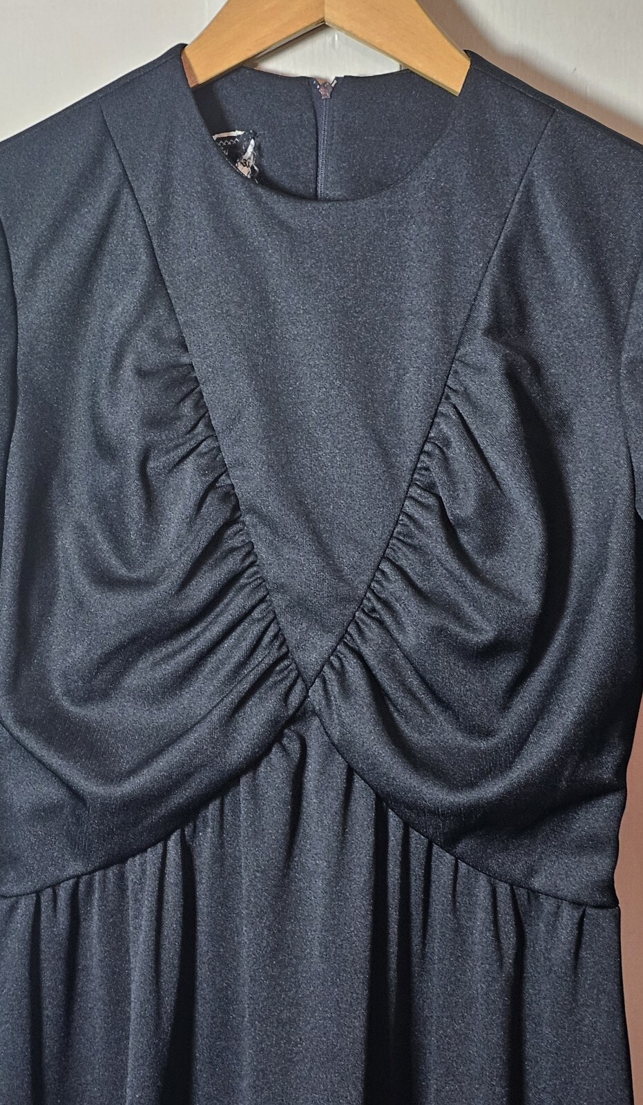 VTG WhimsyGoth 70’s Jerrie Lurie Maxi Dress Women 14 Black L/S Witchcore Pleated