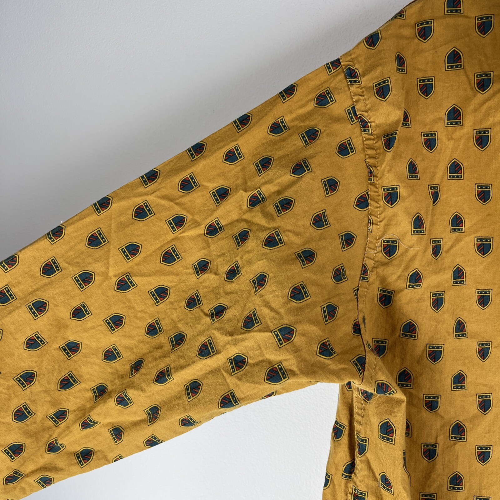 Vintage BVD neva-press Women XL Long Sleeve Button Blouse Top Mustard Retro