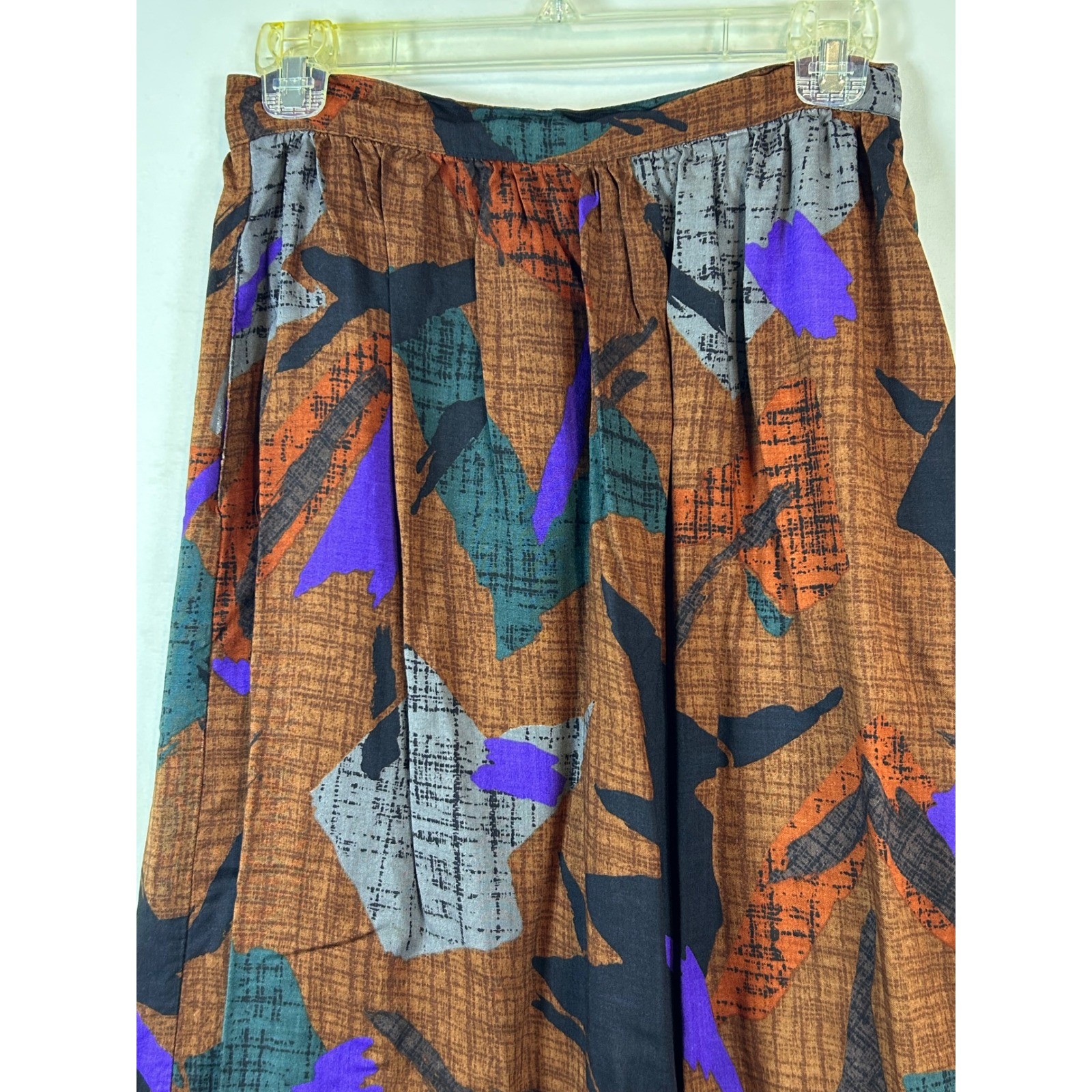 Vintage Kensington Square Abstract Print Midi Skirt Brown Purple Made in USA 4