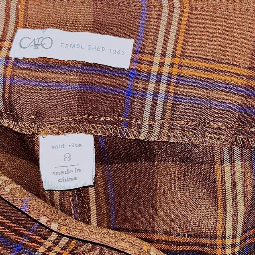 Cato Brown Plaid Flare Pants Women Size 8 Mid Rise Stretch Trouser Retro Preppy