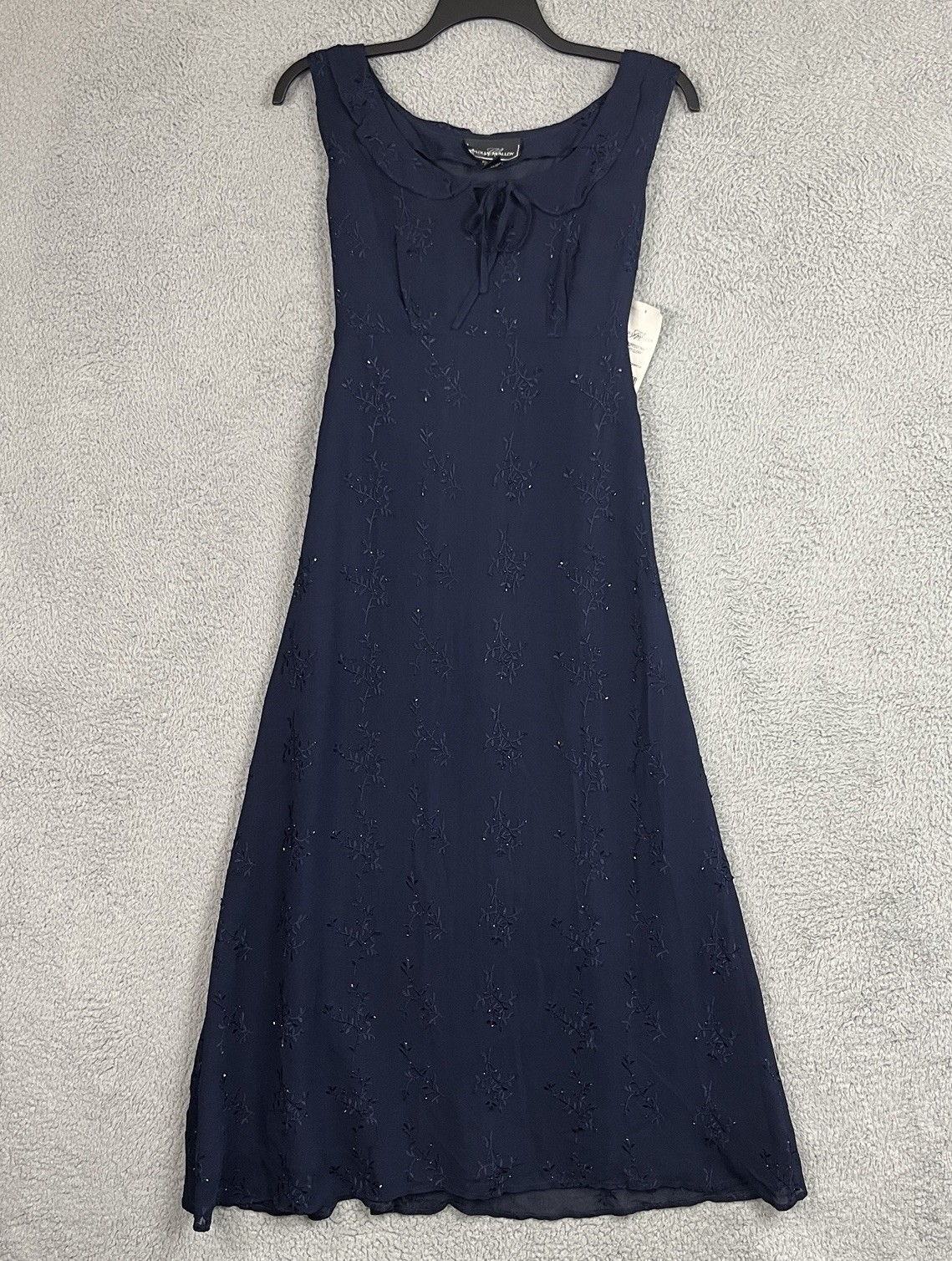 VTG Molly Mallloy Maxi Dress Size 14 Navy Blue Beaded Empire Waist Fairy 80s 90s