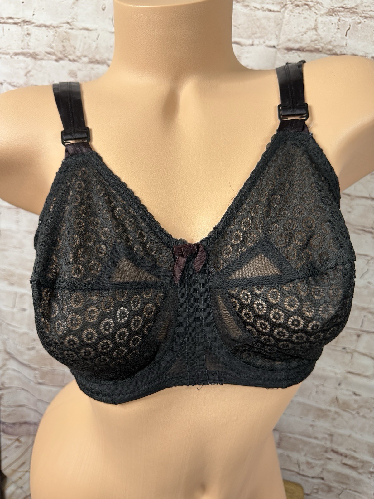 Vintage Bali Bra Sno-Flake Underwire Sheer Mesh BLACK Comfort 34D