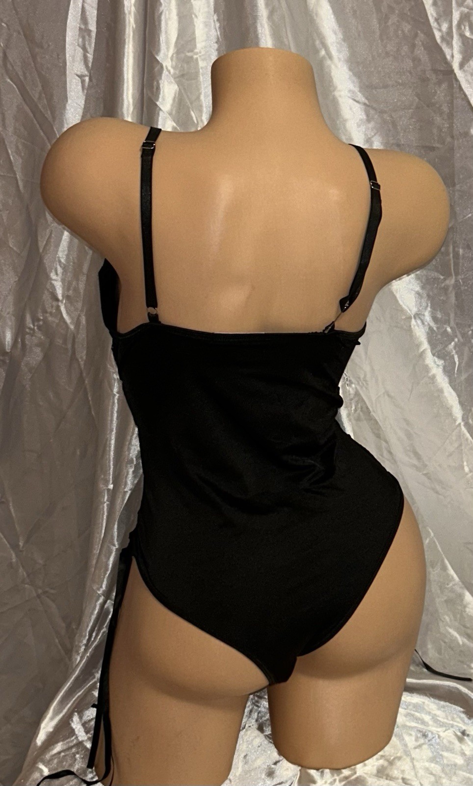 AVIDLOVE Black Crotchless Rhinestones Garter Belt Lace Sides One-Piece Nightie L