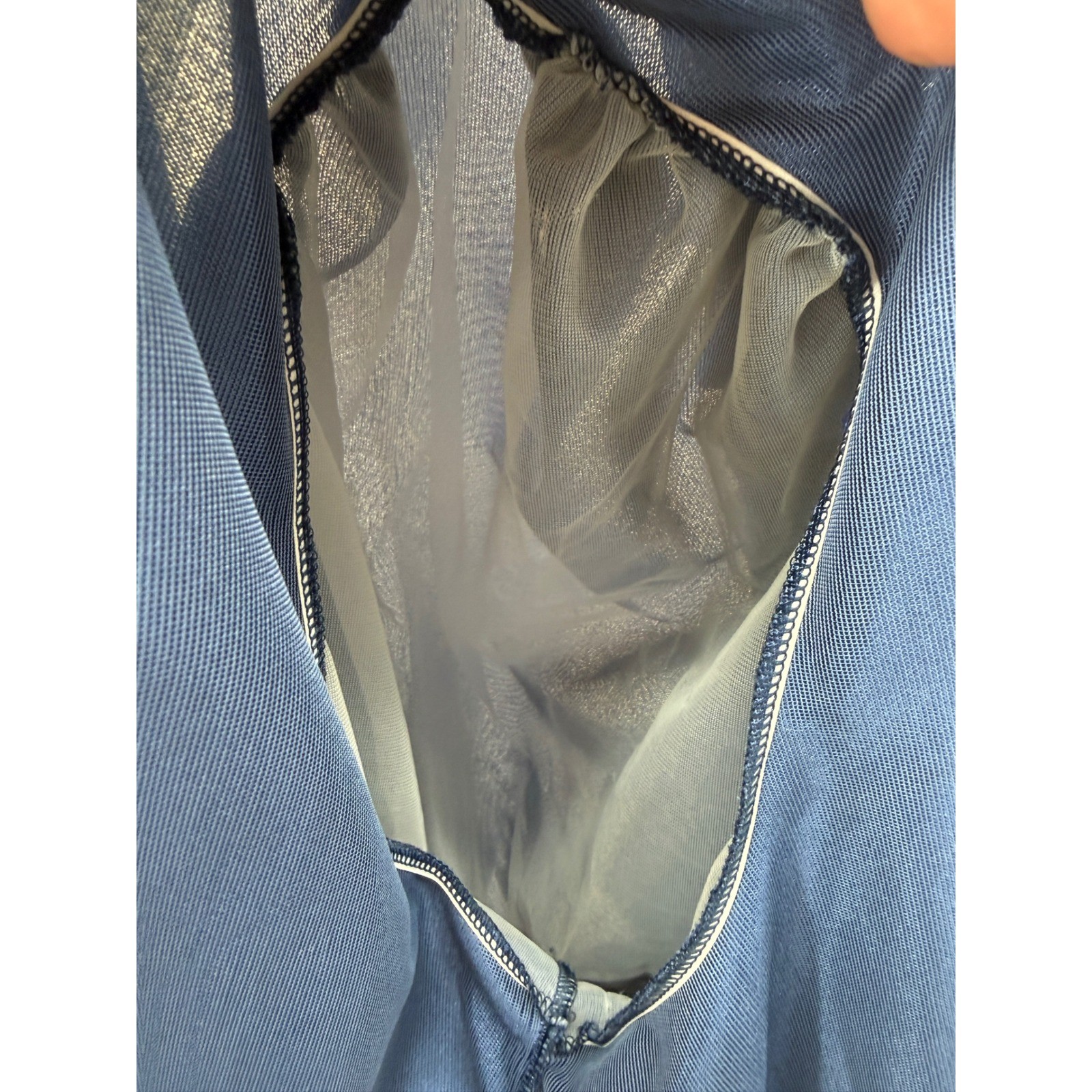 Vintage Puff Sleeve Satin Robe Royal Blue Ruffle Neck Tie Waist Maxi Wrap M/L