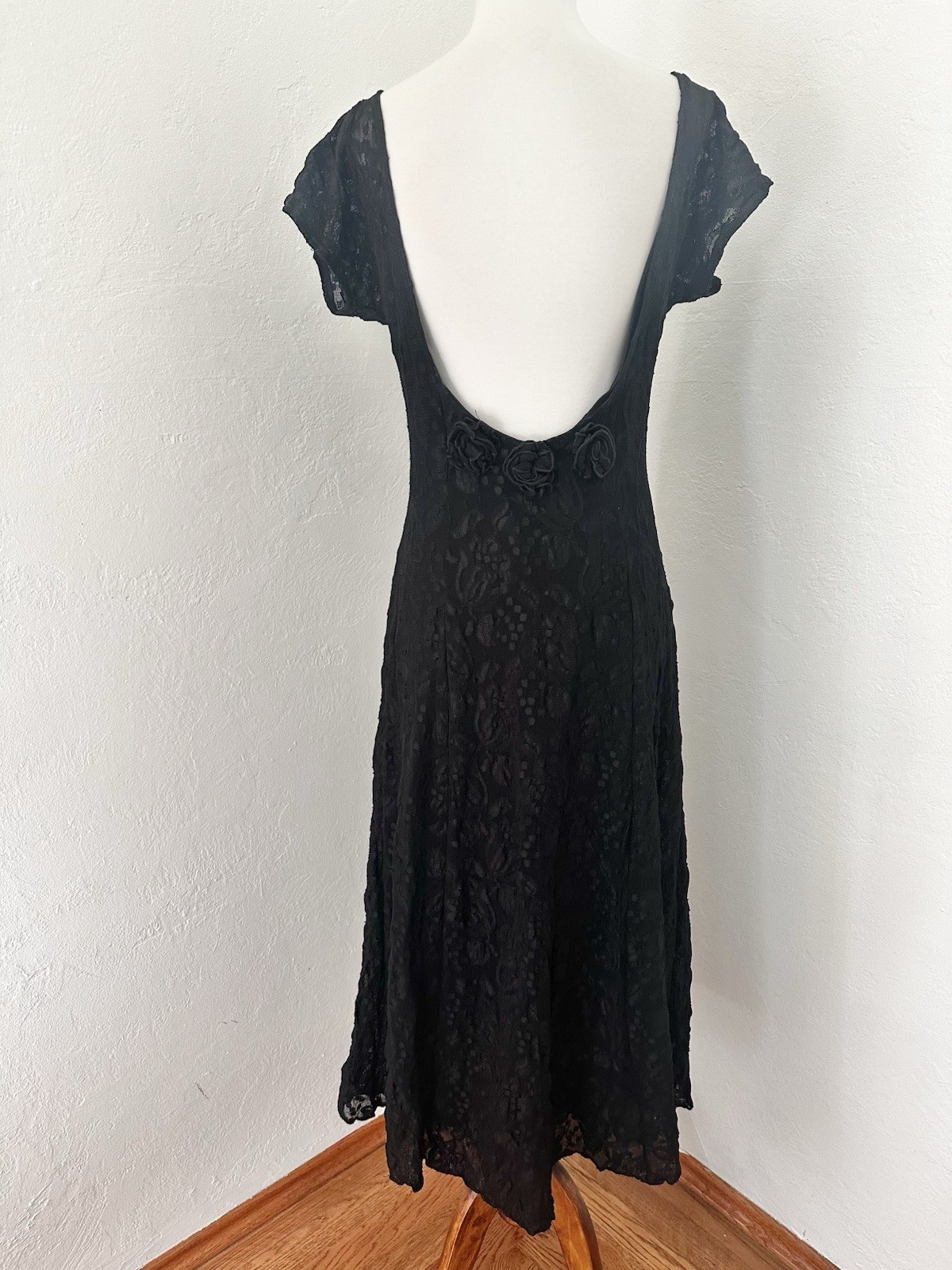 Vtg All That Jazz Black Dress Womens S Black Lace Midi Goth Witchcore Dark Fairy