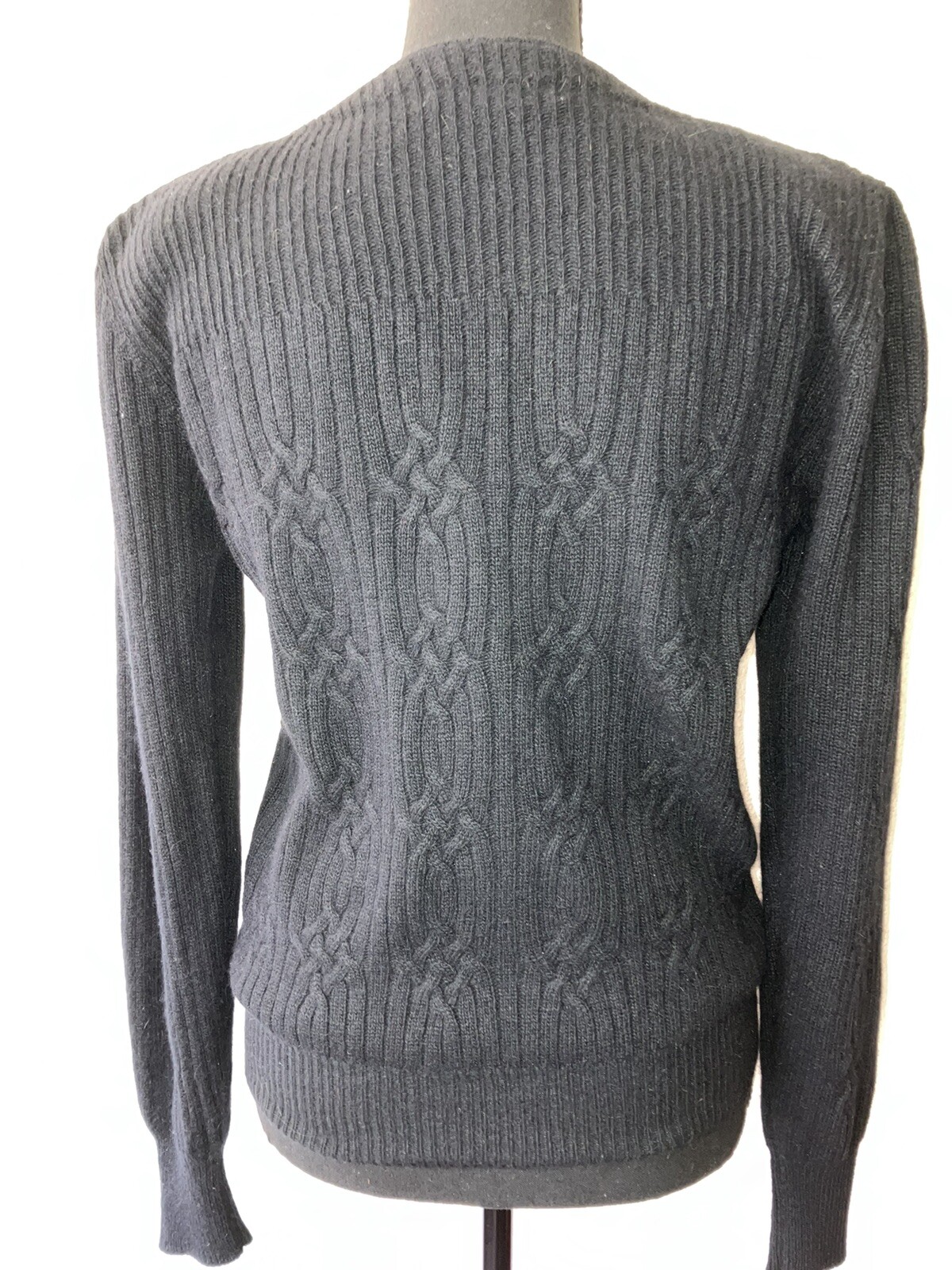 Vintage ’80s David Hollis Black Angora Blend Cable Rib Knit Cardigan Sweater S/M