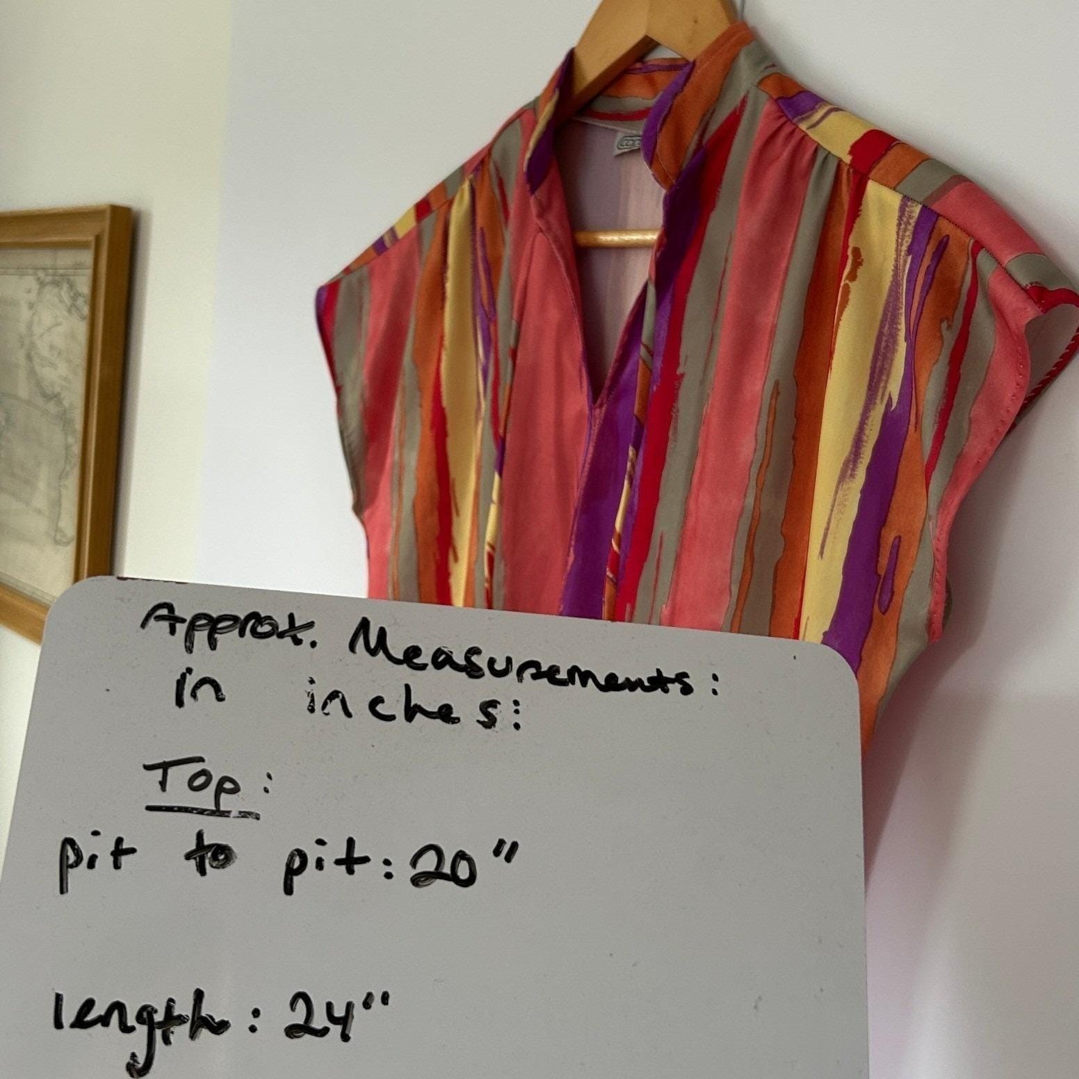 Vintage Copy Cats Statement Abstract Tie Keyhole Neck Top L Artsy Dolman Sleeve