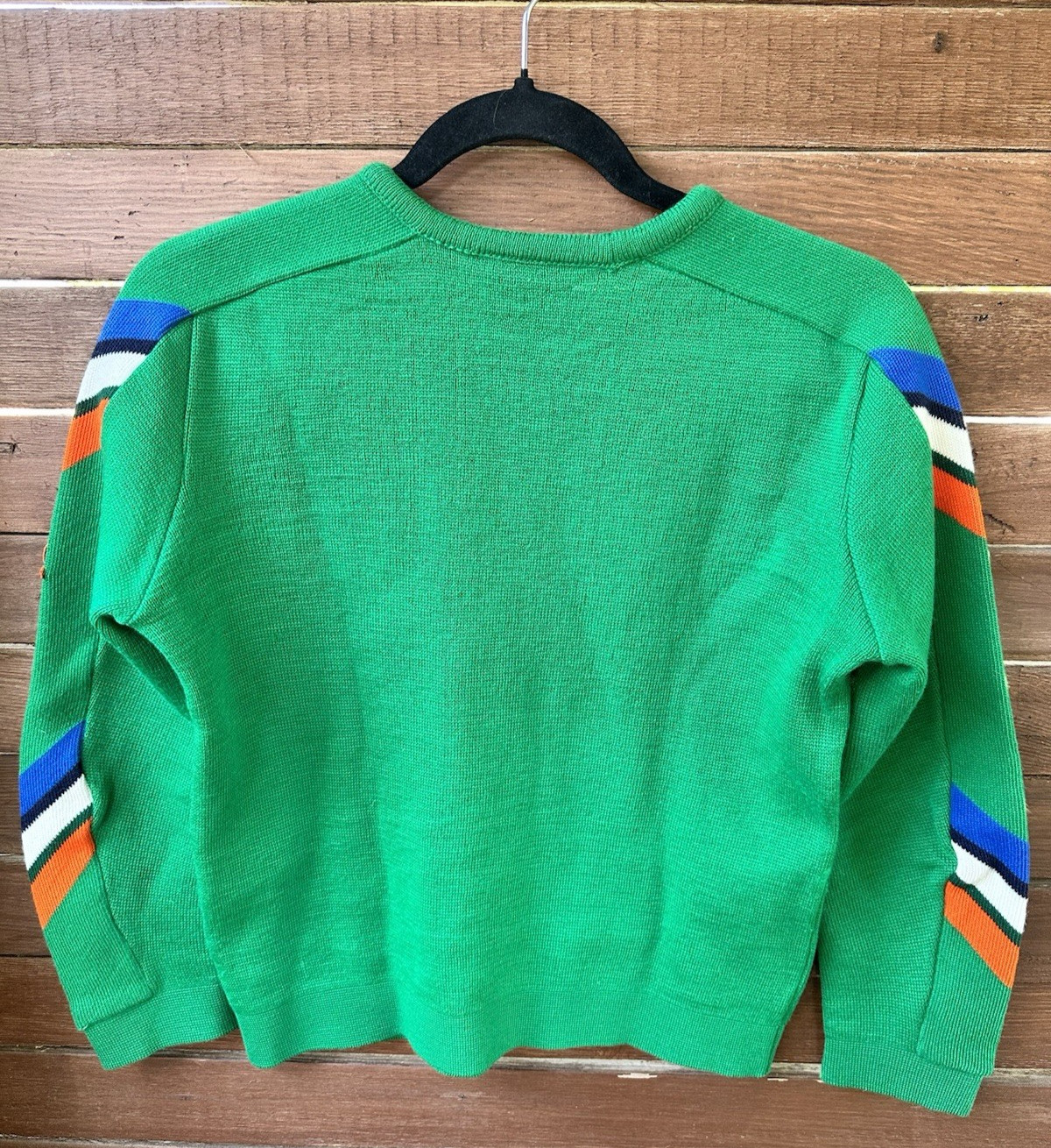 Vintage Demetre Ski Sweater 100% Wool Ladies Small Green Sleeve Detail 70s 80s