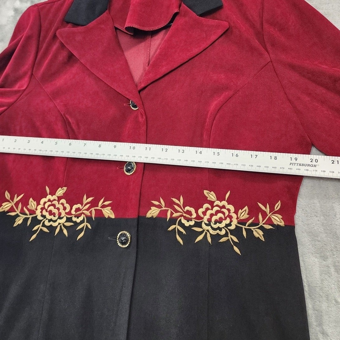 Vintage R&K Originals Pant Suit Womens 12 Black Burgundy Gold Embroidered Sueded