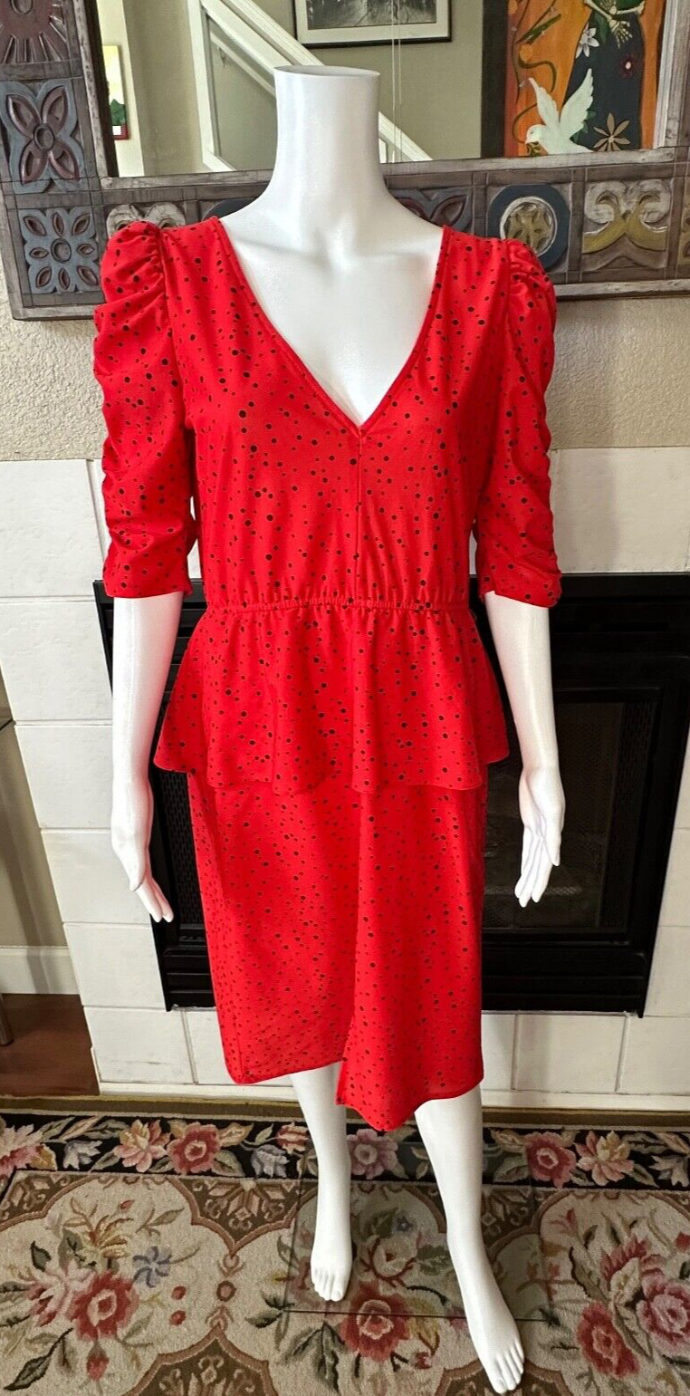 VTG Red polka dot v neck Dress armpit to armpit 19.5″ Length 41″