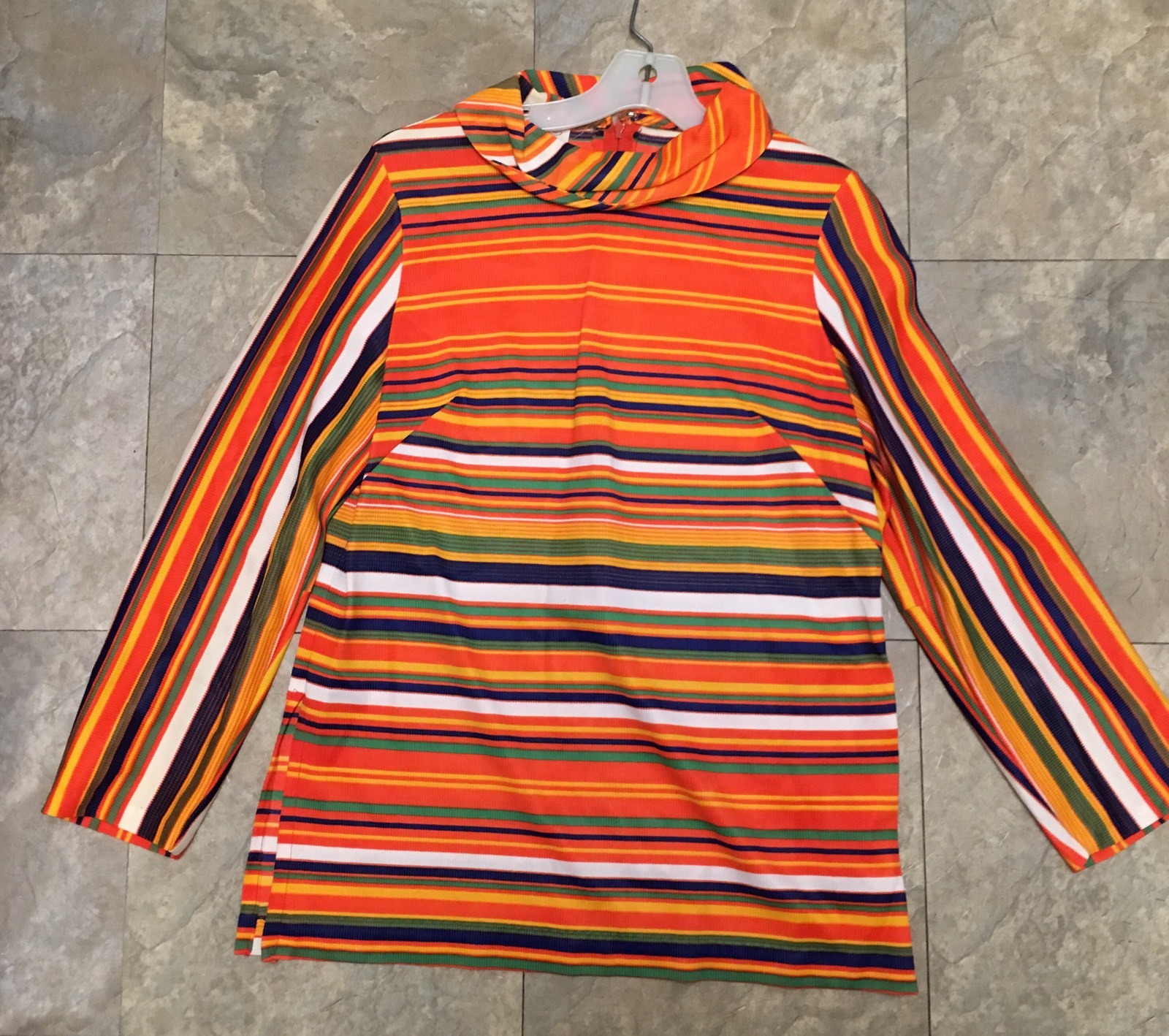 Vintage Long Sleeve Bright Striped Top Aladdin Brand Mock Turtleneck 60s 70s Mod
