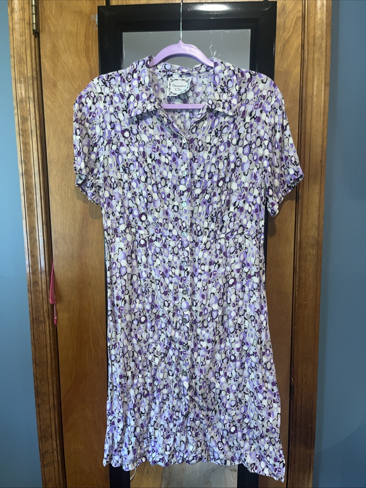 Vintage 90s Dressing Clio M Dress 100% Rayon Floral Purple Geometric Made USA
