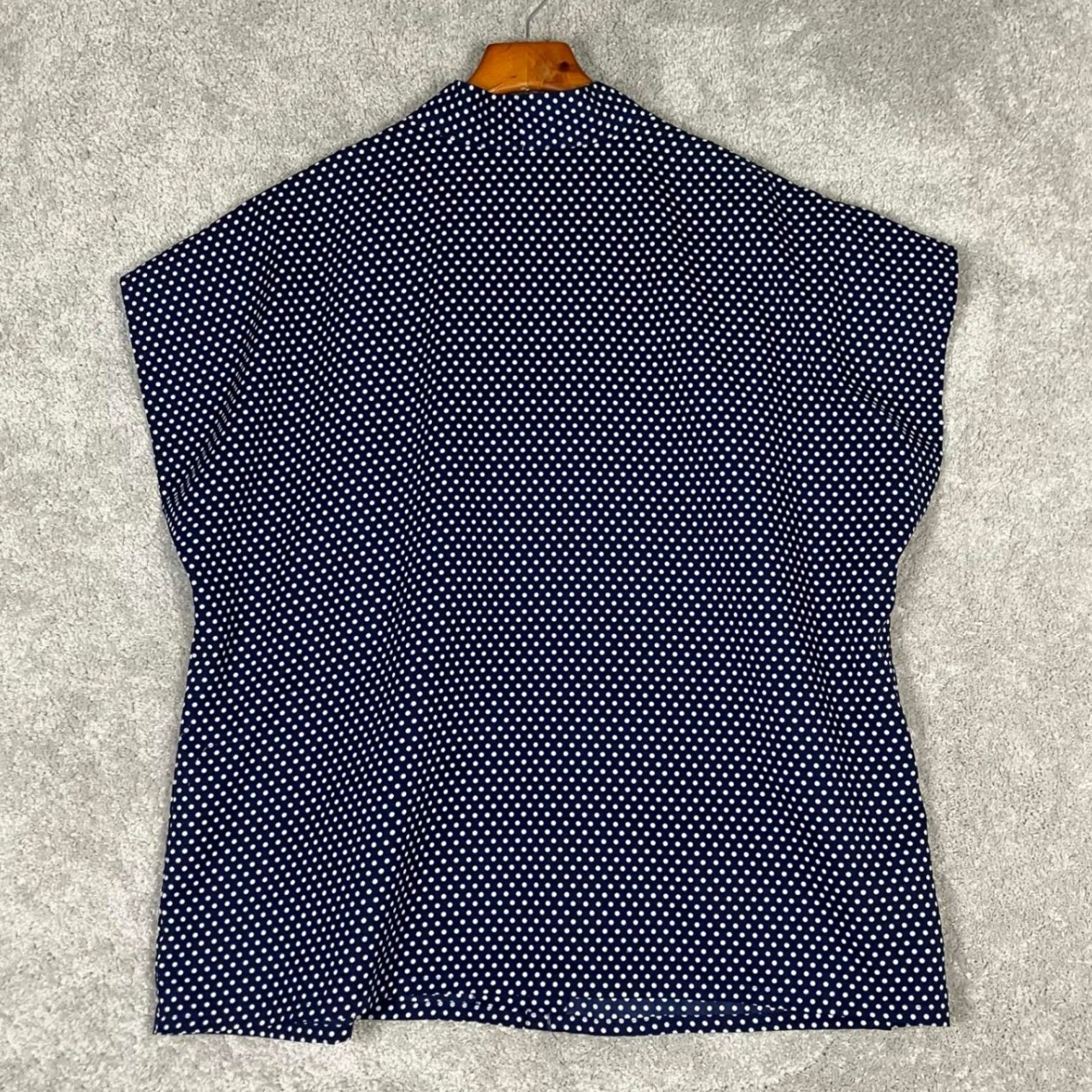 Vintage JCPenney Fashions Navy Blue White Polka Dot Short Sleeve Blouse Size 44