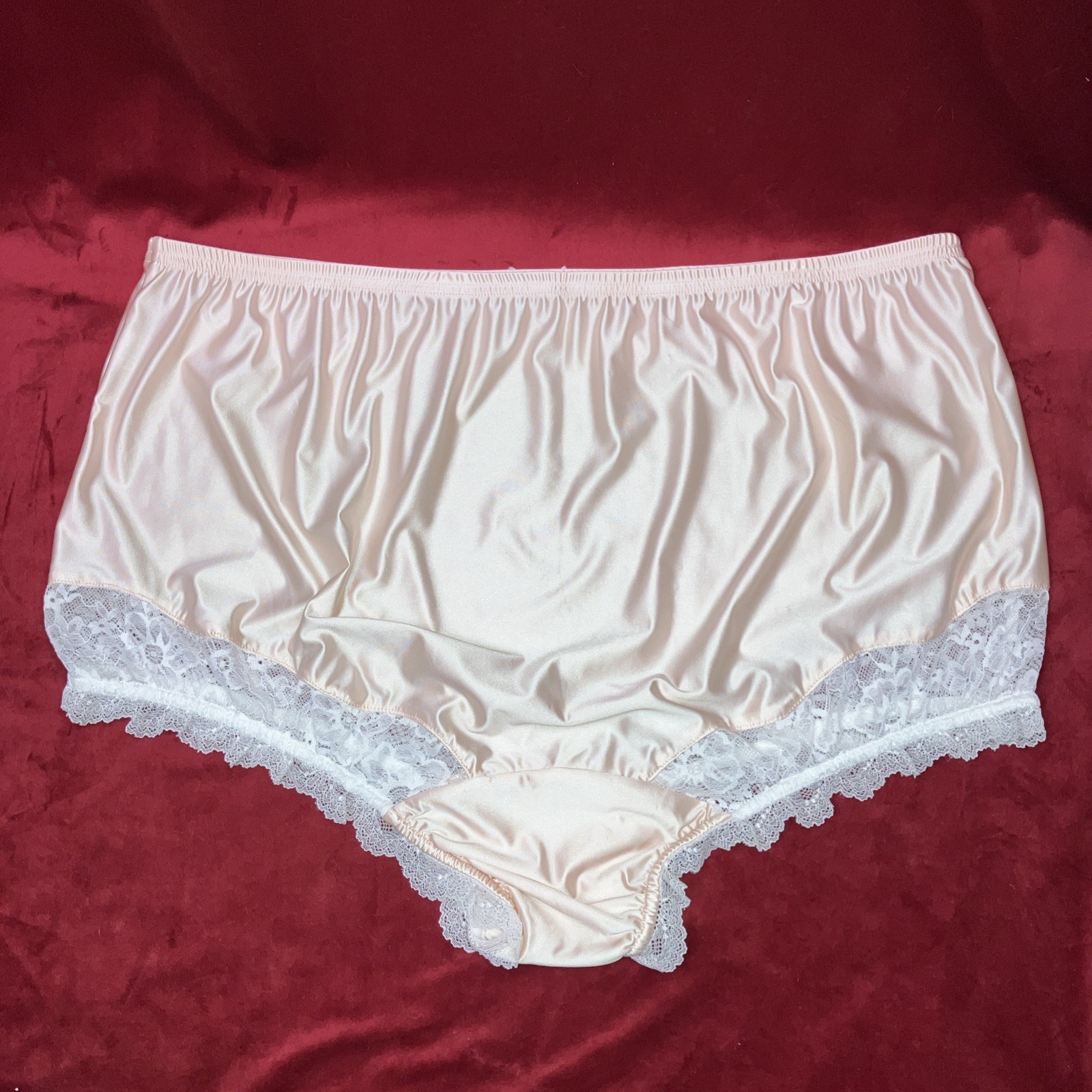 1X 2X Mushroom Gusset Granny Panty Silky Nylon Satin Brief Sissy Vintage styl