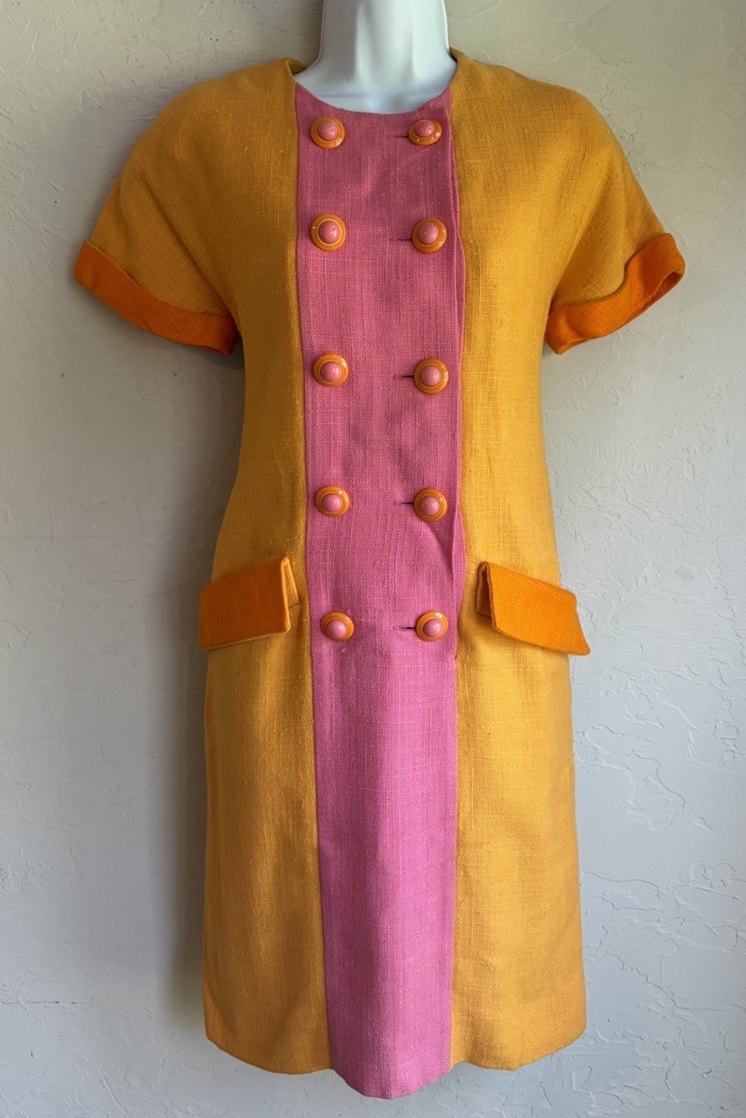 Vintage 80s 90s Oscar De La Renta Balliets Mod Shift Jacket Dress 6 Colorblock