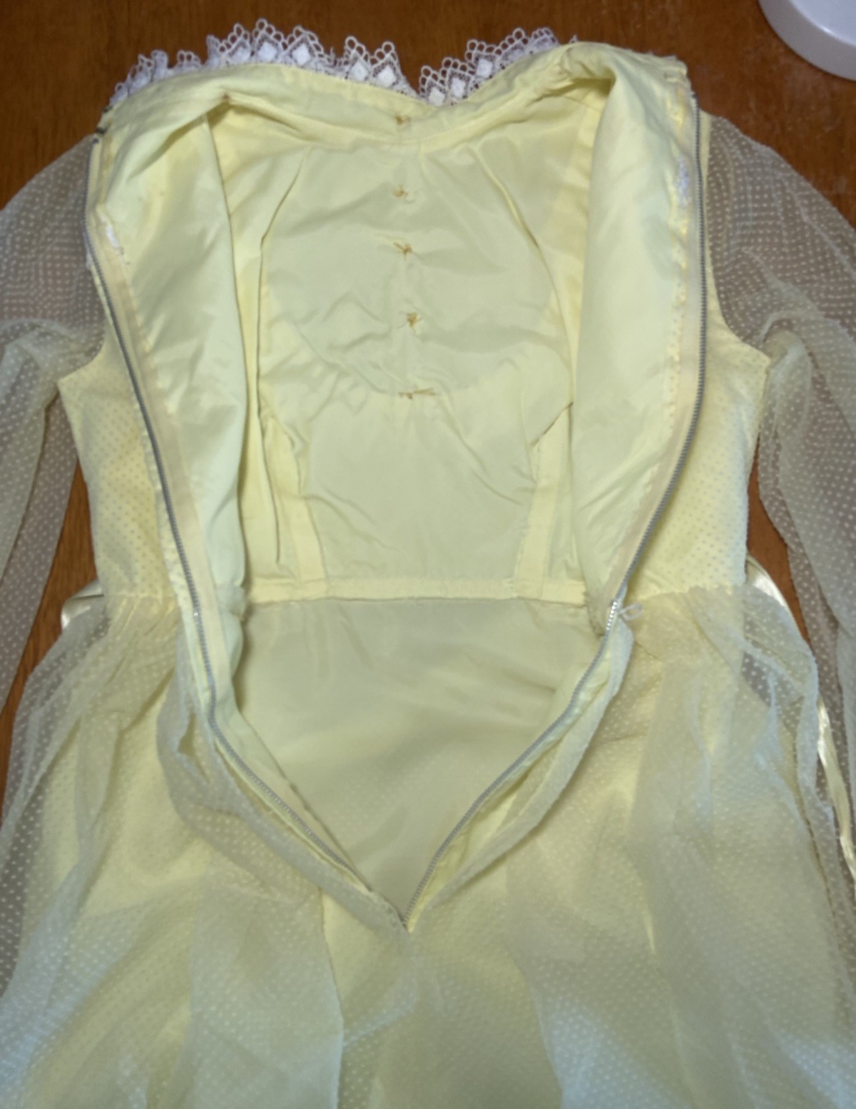 Vtg 70s Yellow Swiss Dot Prairie Dress Victorian Revival Empire Waist Small