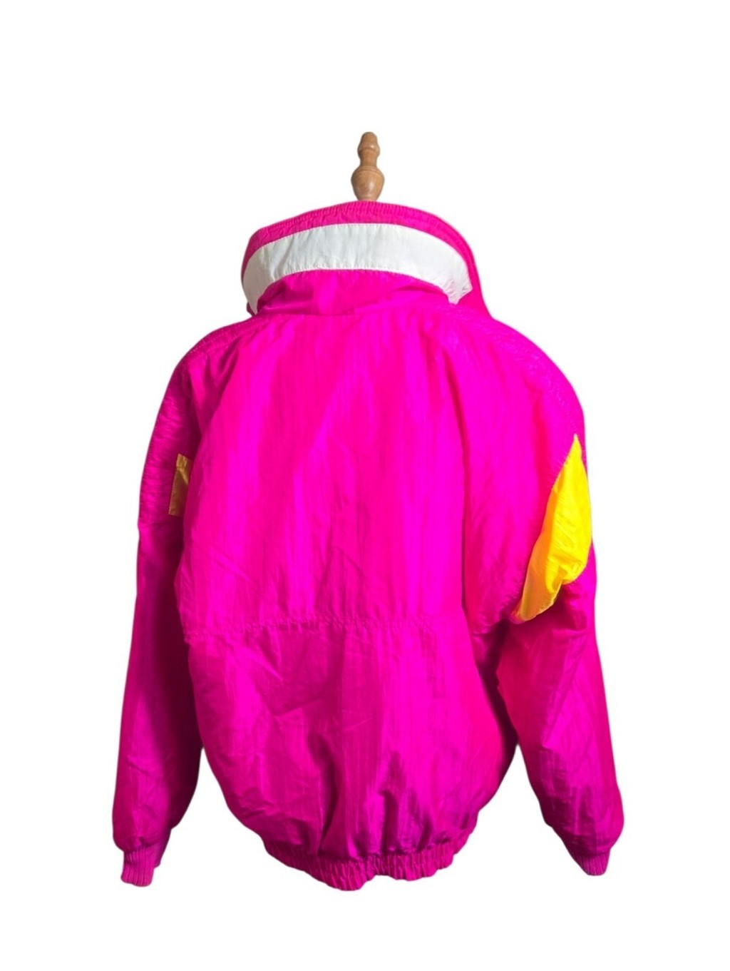 Slalom Vintage Bright Pink and Yellow Colorblock Puffer Jacket