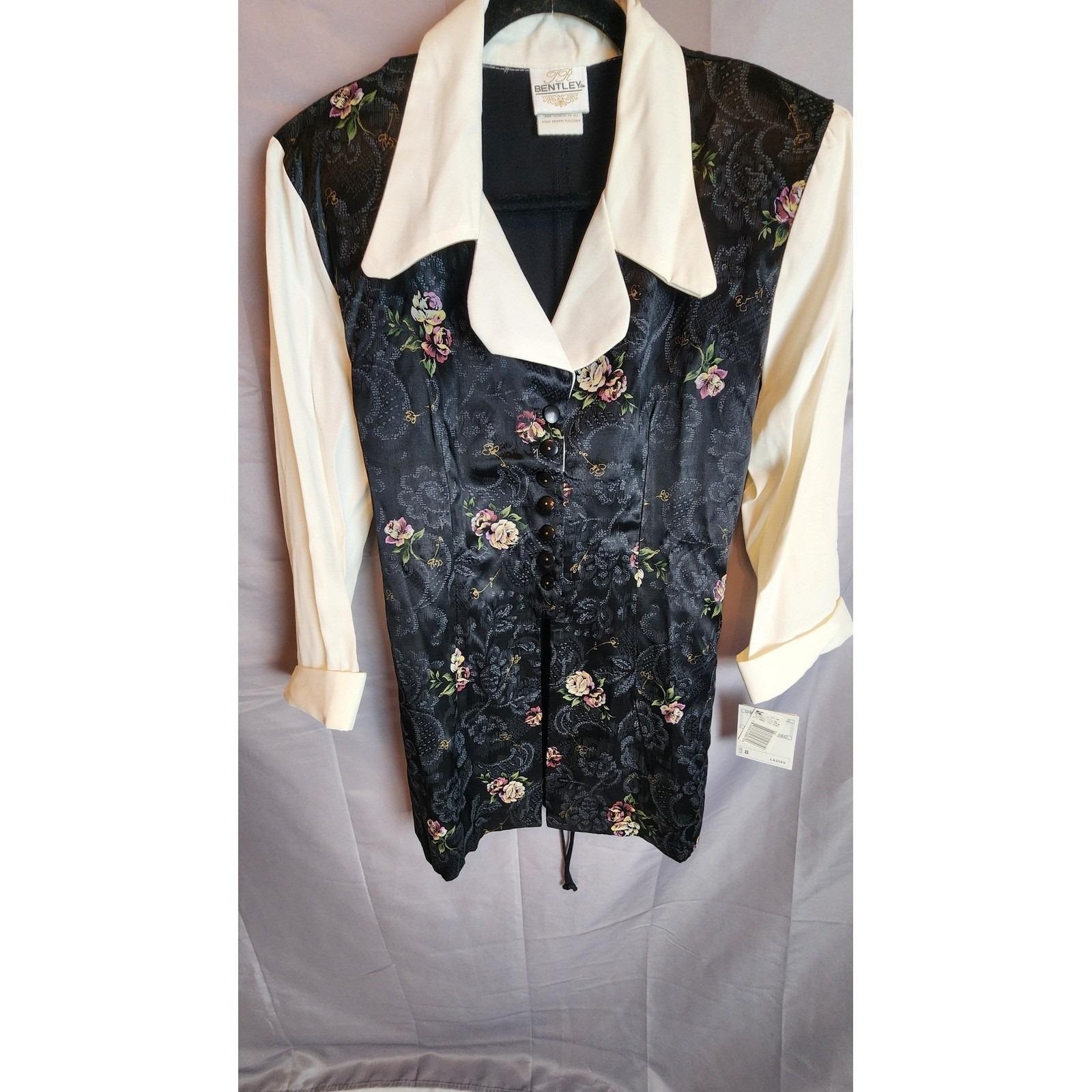 Vintage TR Bentley 90s Floral Jacquard Vest Blouse Dark Academic Whimsygoth 8