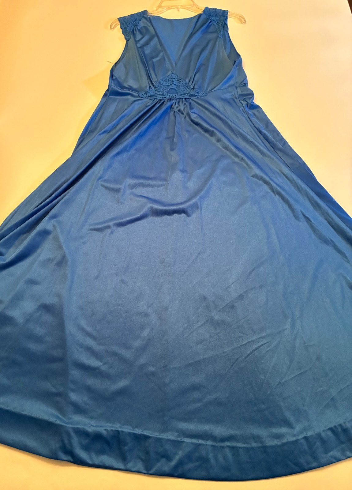 Vintage VAN RAALTE PEIGNOIR SET Medium ROYAL BLUE Sweep GOWN Long ROBE Lace 0215