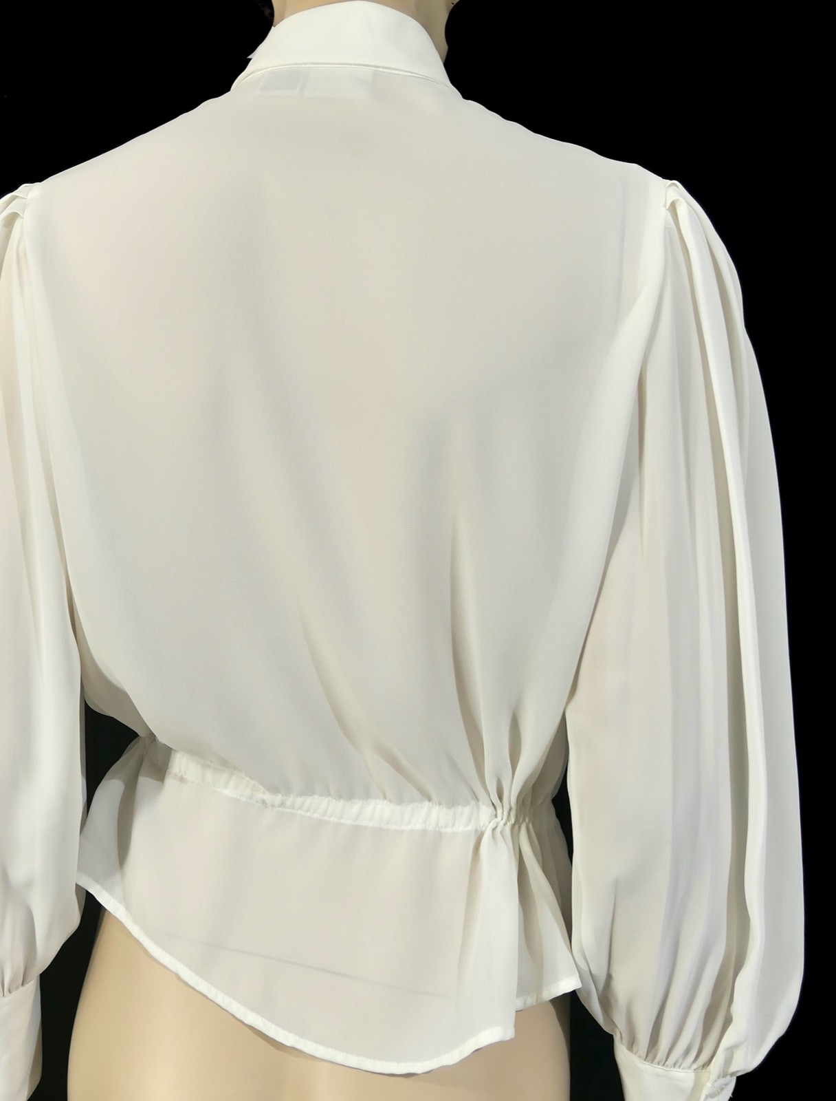 Vintage 80s Liz Claiborne Chiffon Bishop Sleeve Military Draw String Blouse sz 4