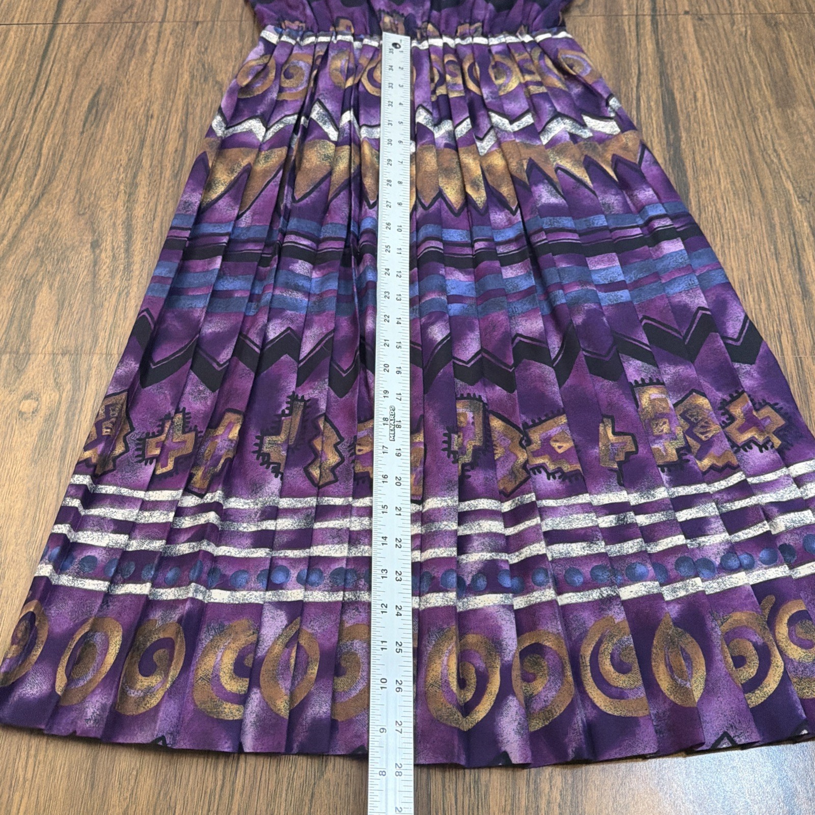 Vintage 90s Terri Ellen Pleated Midi Dress Purple Southwestern Whimsigoth Aztec