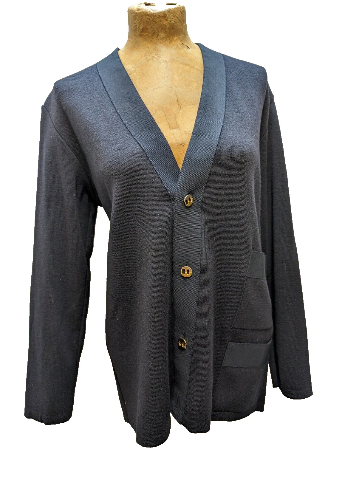 Vintage 1960’s Dark Blue Wool Knit Cardigan Sweater by Salvatore Ferragamo S