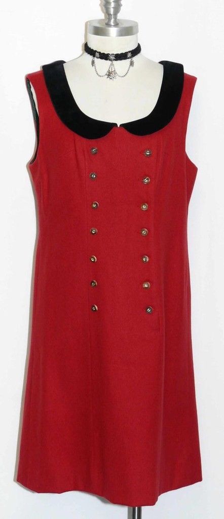S 8 RED Boiled WOOL Dirndl DRESS German Bavarian Winter A LINE Straight Shift