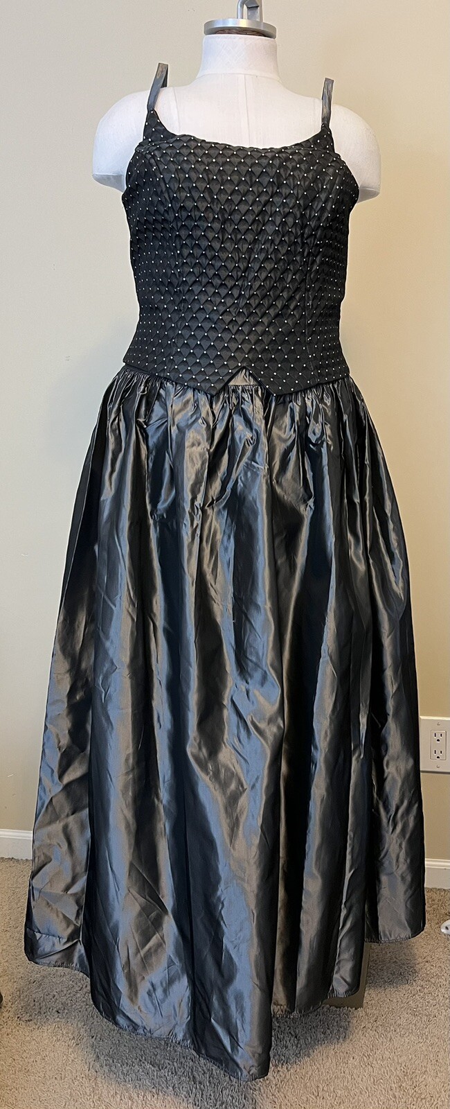 Vintage Scott McClintock Silver Gray Corset Style Full Skirt Dress Sz 14W