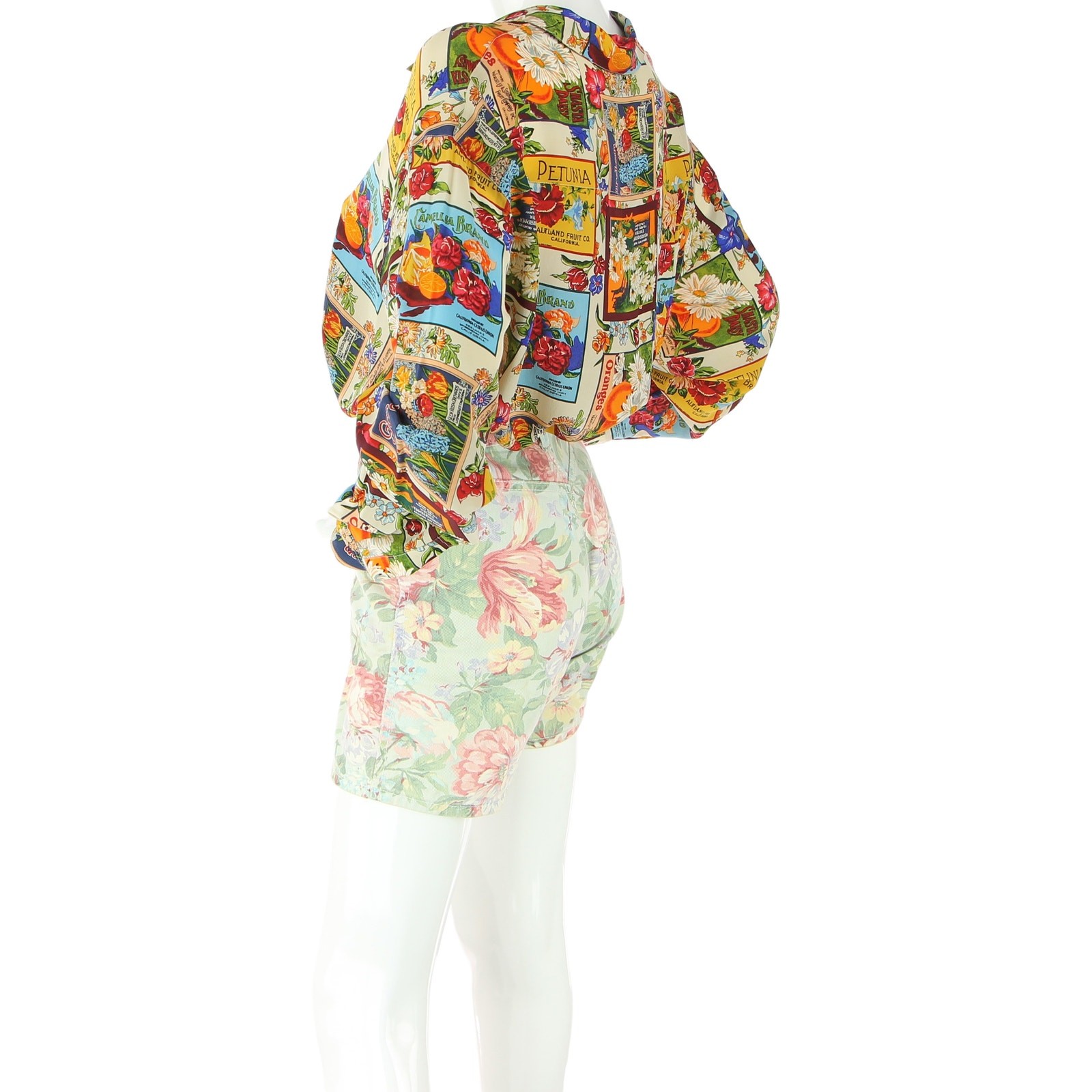 Vintage Zena Floral Flower Pastel Disco Mom High Waist Denim Jean Shorts 24