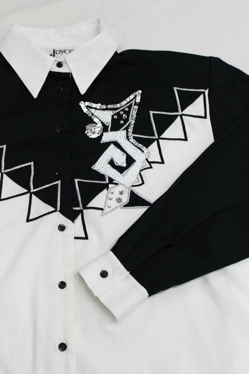 Vintage Joyce shirt Womens 12 Long Sleeve White black Sequin Bling 1980s