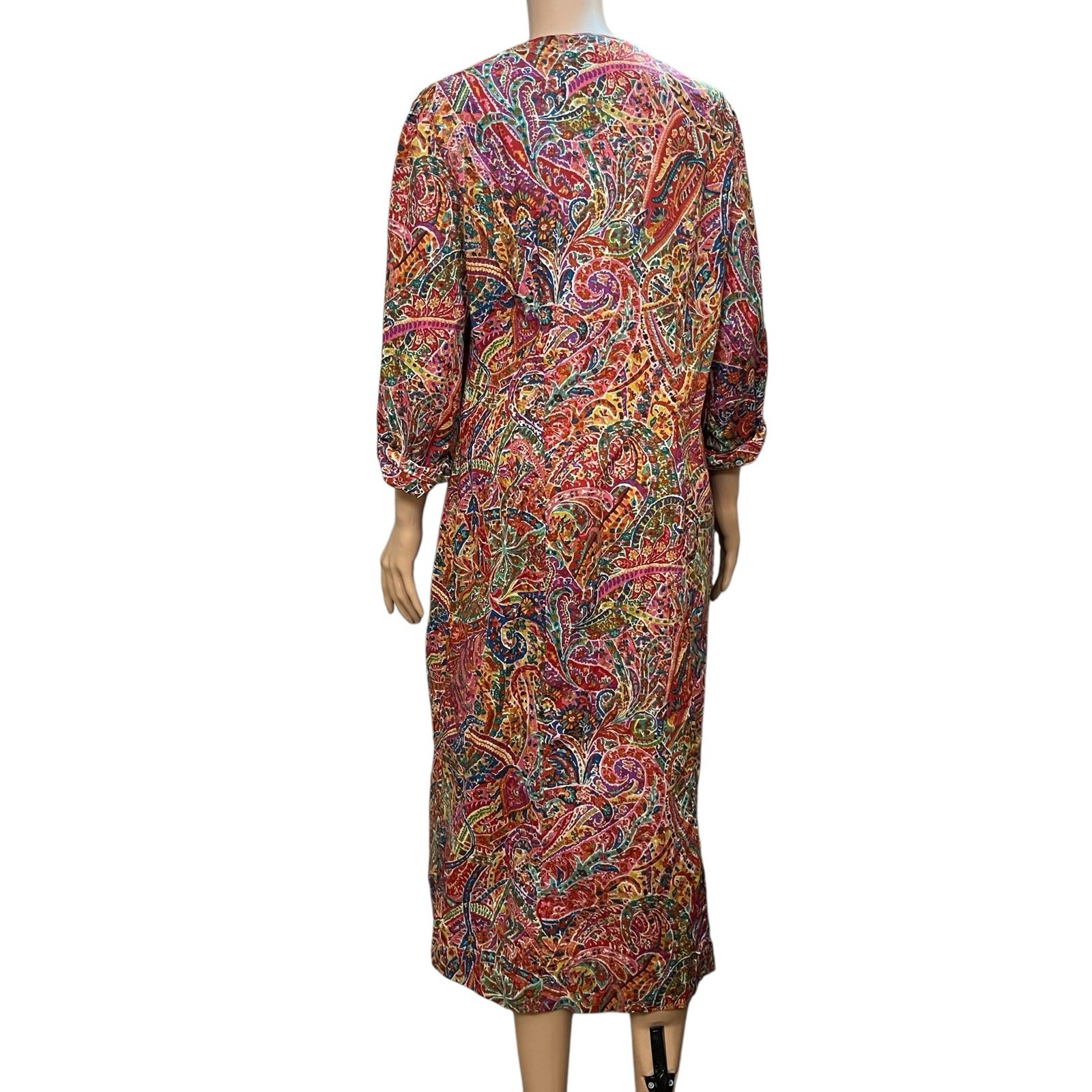 70s VTG Paisley Midi Shirt Dress Large Colorful Retro Psychedelic Hippie