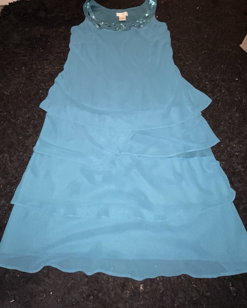 Vintage Draper’s And Damon’s teal ruffle dress-Size 12
