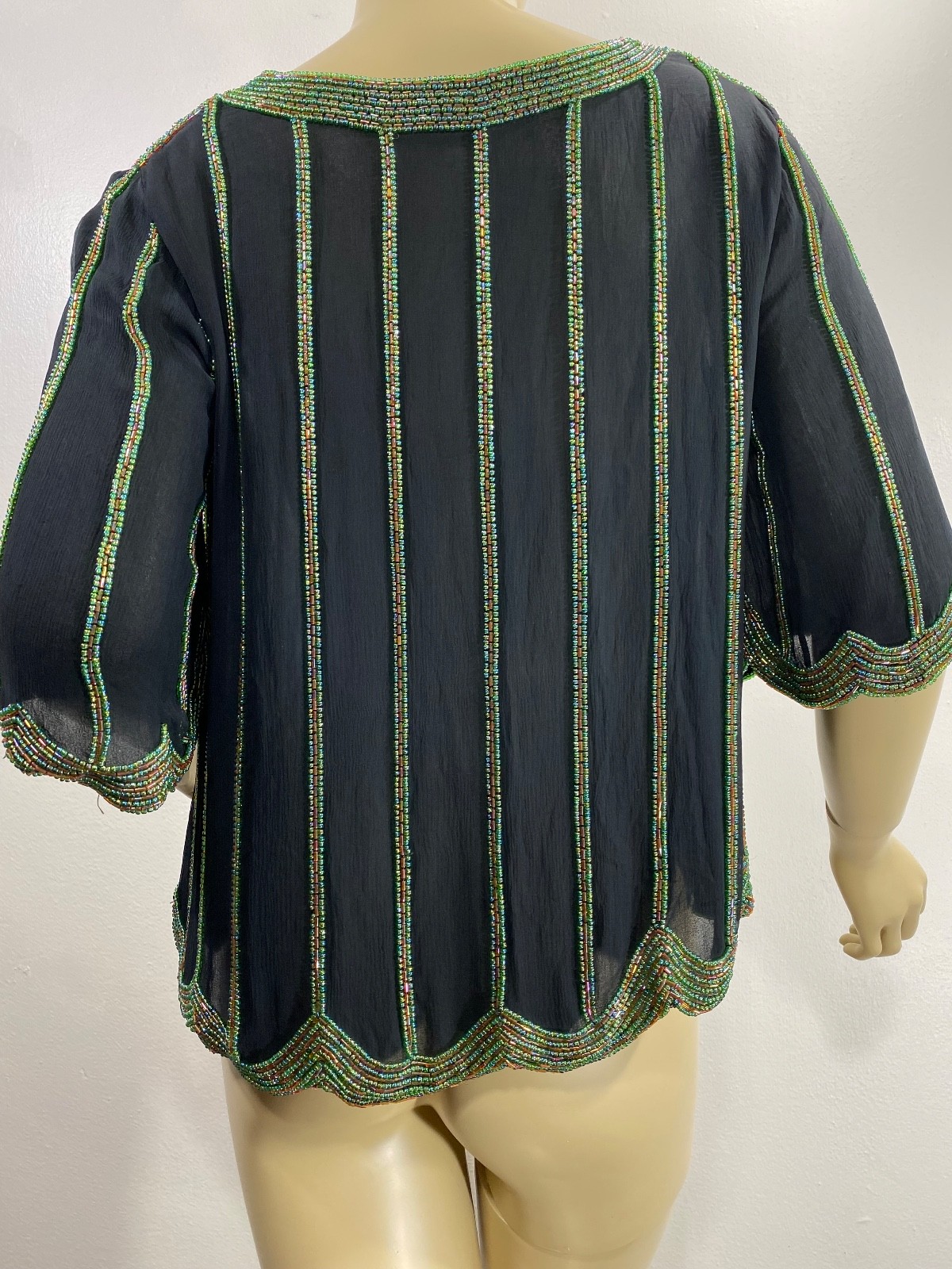 VTG 70s Nieman Marcus Judith Ann Creations SM 100% Silk Beaded Top Deco Gatsby