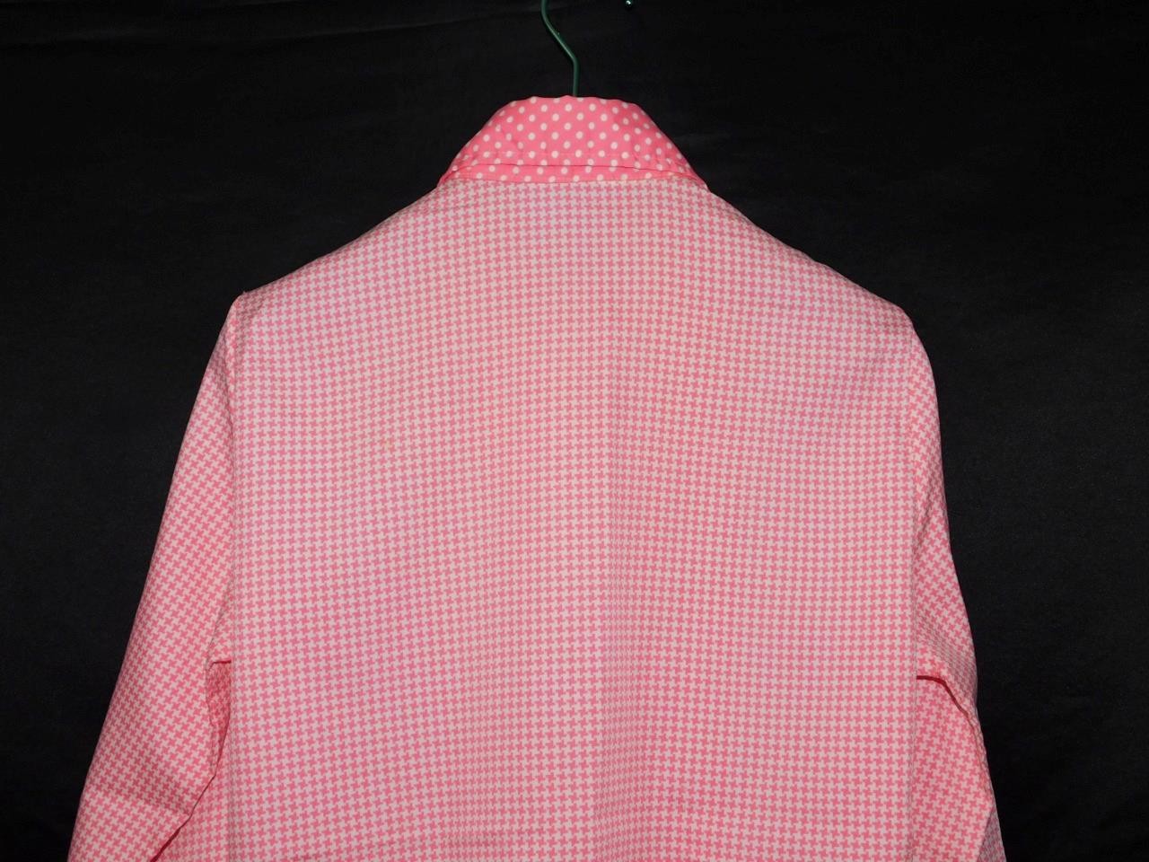 Vintage 70s Alice Stuart M Pink White Houndstooth Polka Dot Shirt Blouse Retro