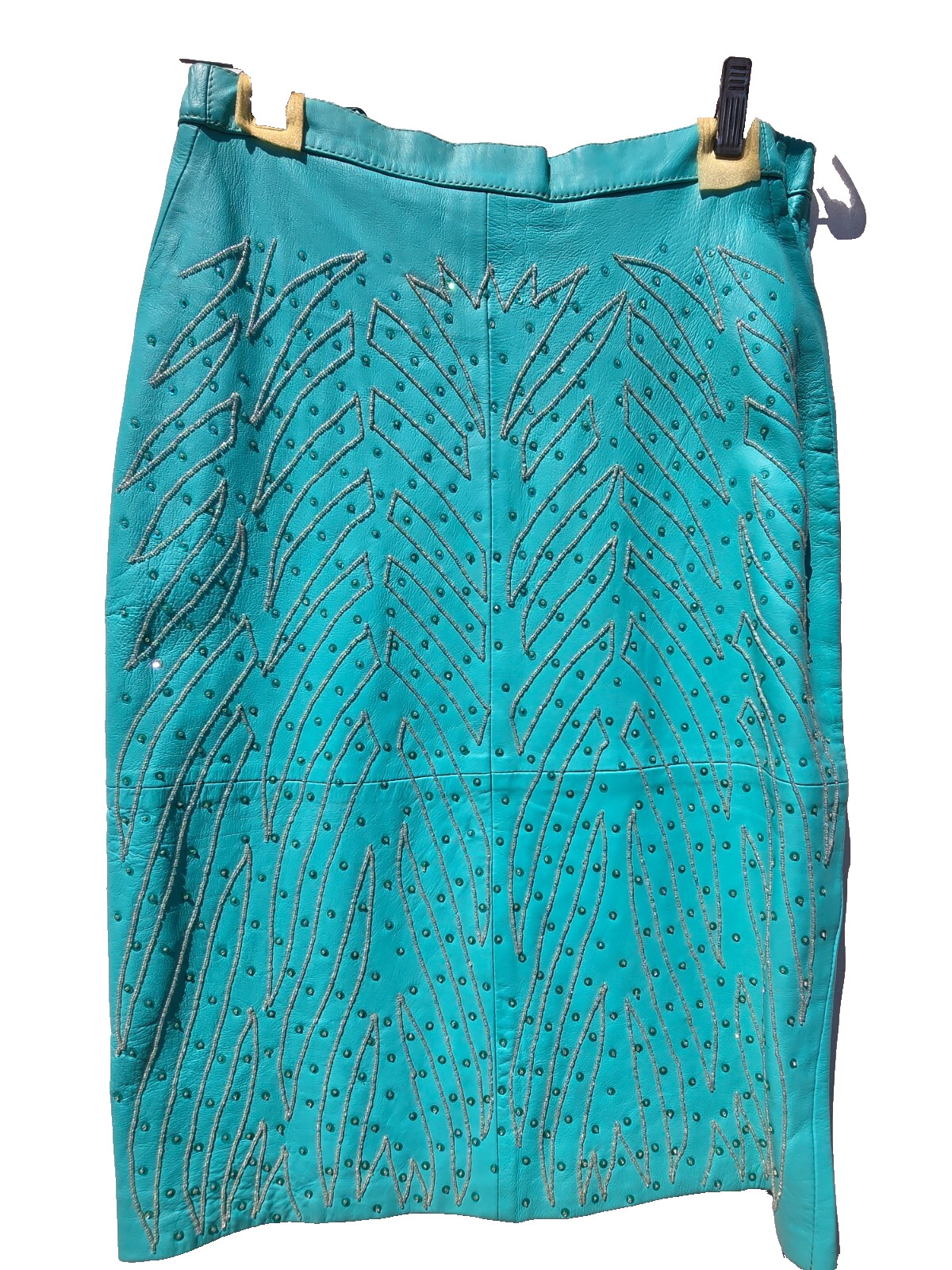 Vanna White Original Beaded Turquoise Leather 1980’s vintage Suit New W/Tags