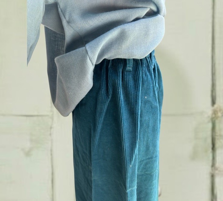 Vintage 1970s 2 Piece Corduroy Skirt And Top Set Turquoise Woven Cotton 26”w