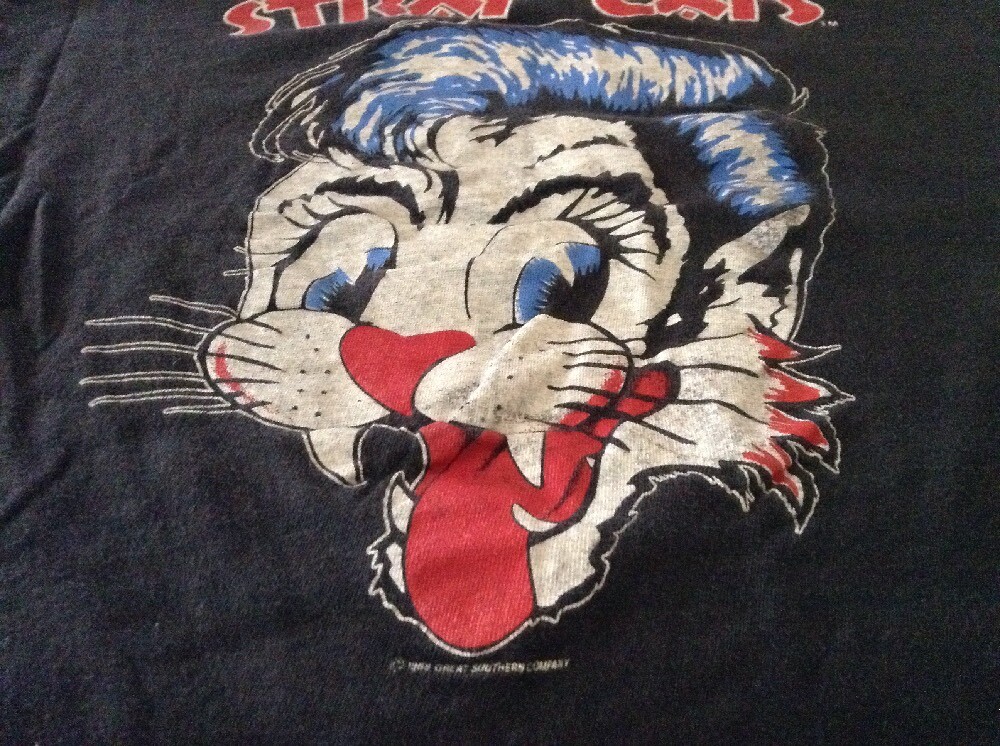 VTG 80s Stray Cats Blast Off Tour Black TShirt Sz L Rockabilly Swing Setzer READ