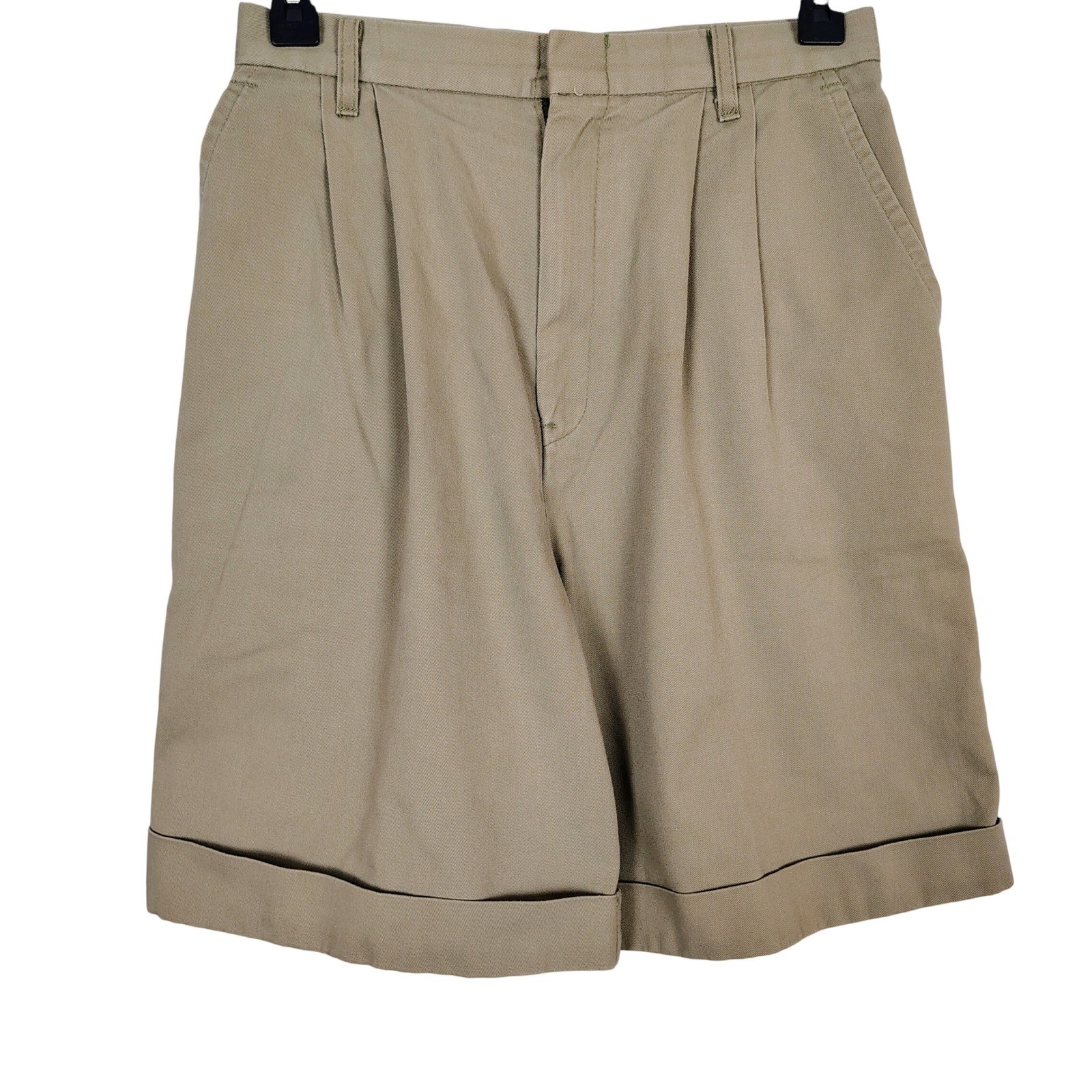 Vintage Chic Pleated Khaki Shorts Womens 10 Tan High Waisted Cuffed Made in USA