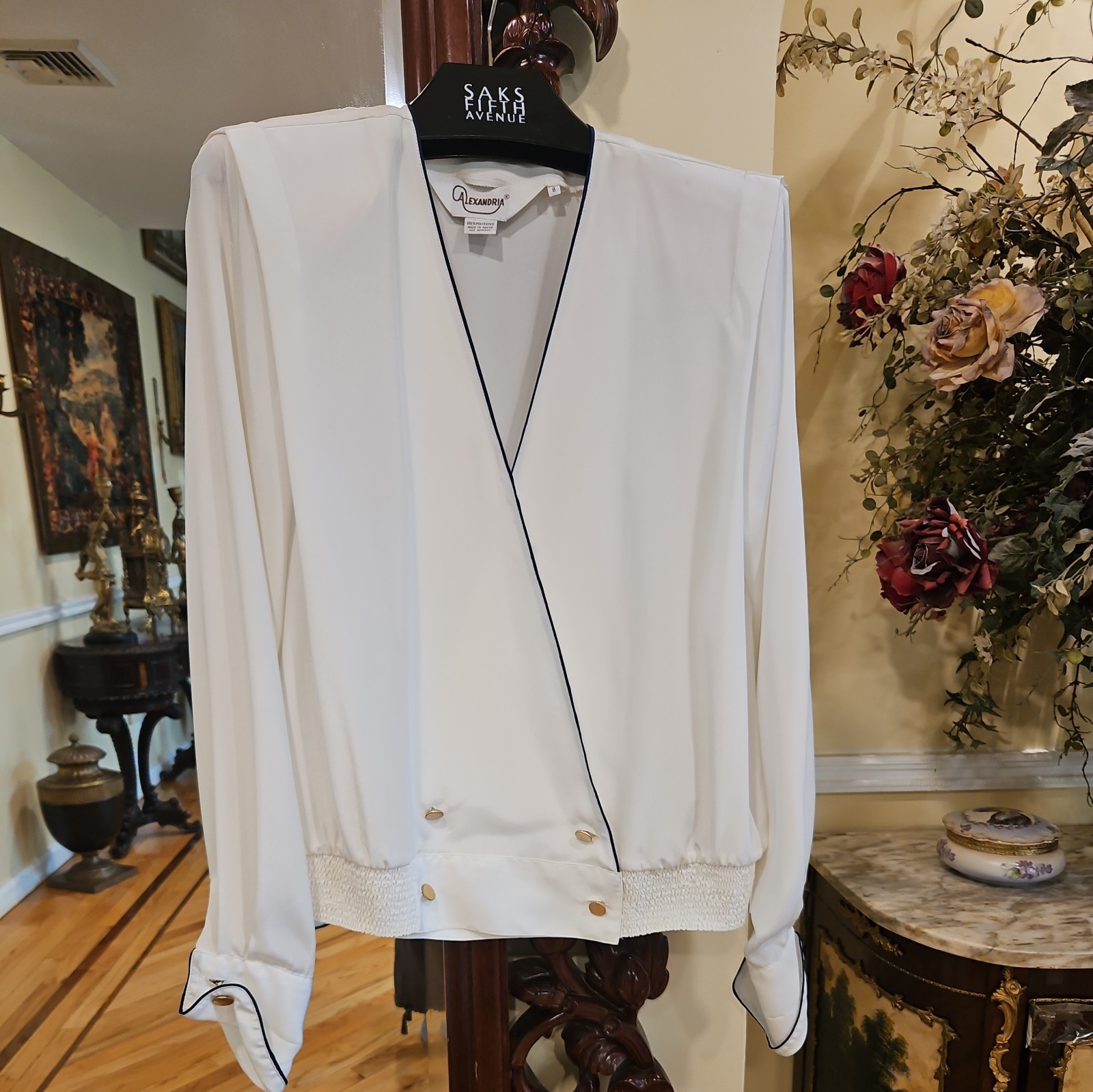 Vintage 80’s pleated front tuxedo style blouse by Alexandria A4