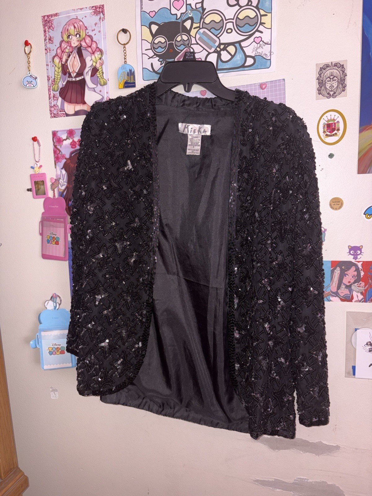 Vintage Mieka Black Sequin cardigan 100% Silk