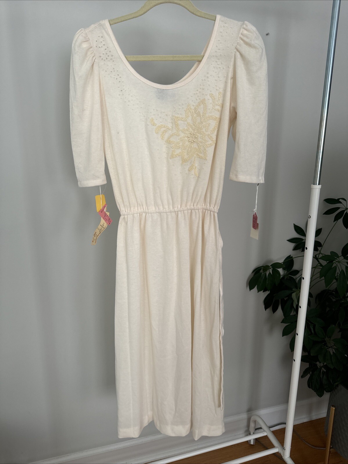 VTG 70s 80s We3Ltd Cream Dress With Beading – Evening Wedding Fall Winter