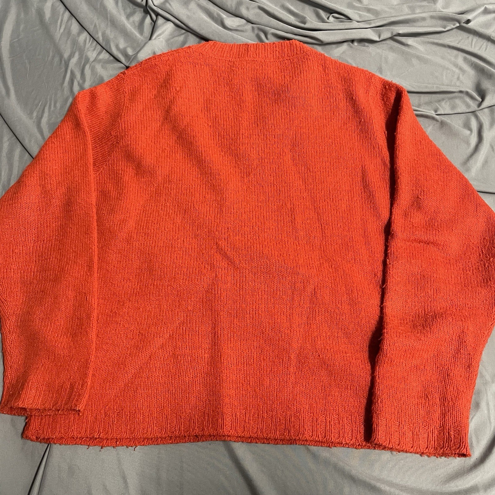 Vintage 60s 70s Sears Roebuck & Co Wintuk V Neck Orange Knit Sweater Size M READ